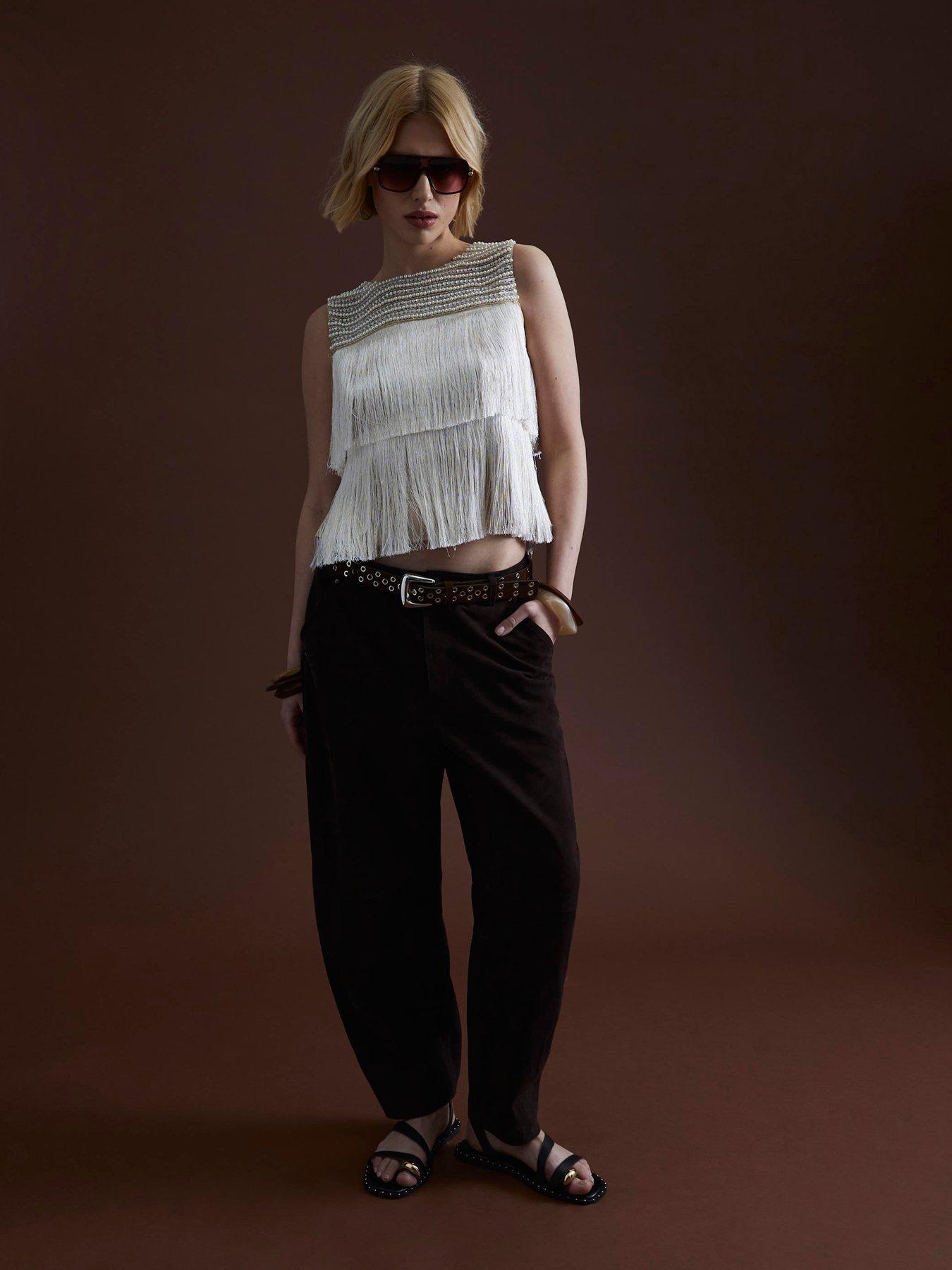 River Island Fringe Tassel Top - Beige