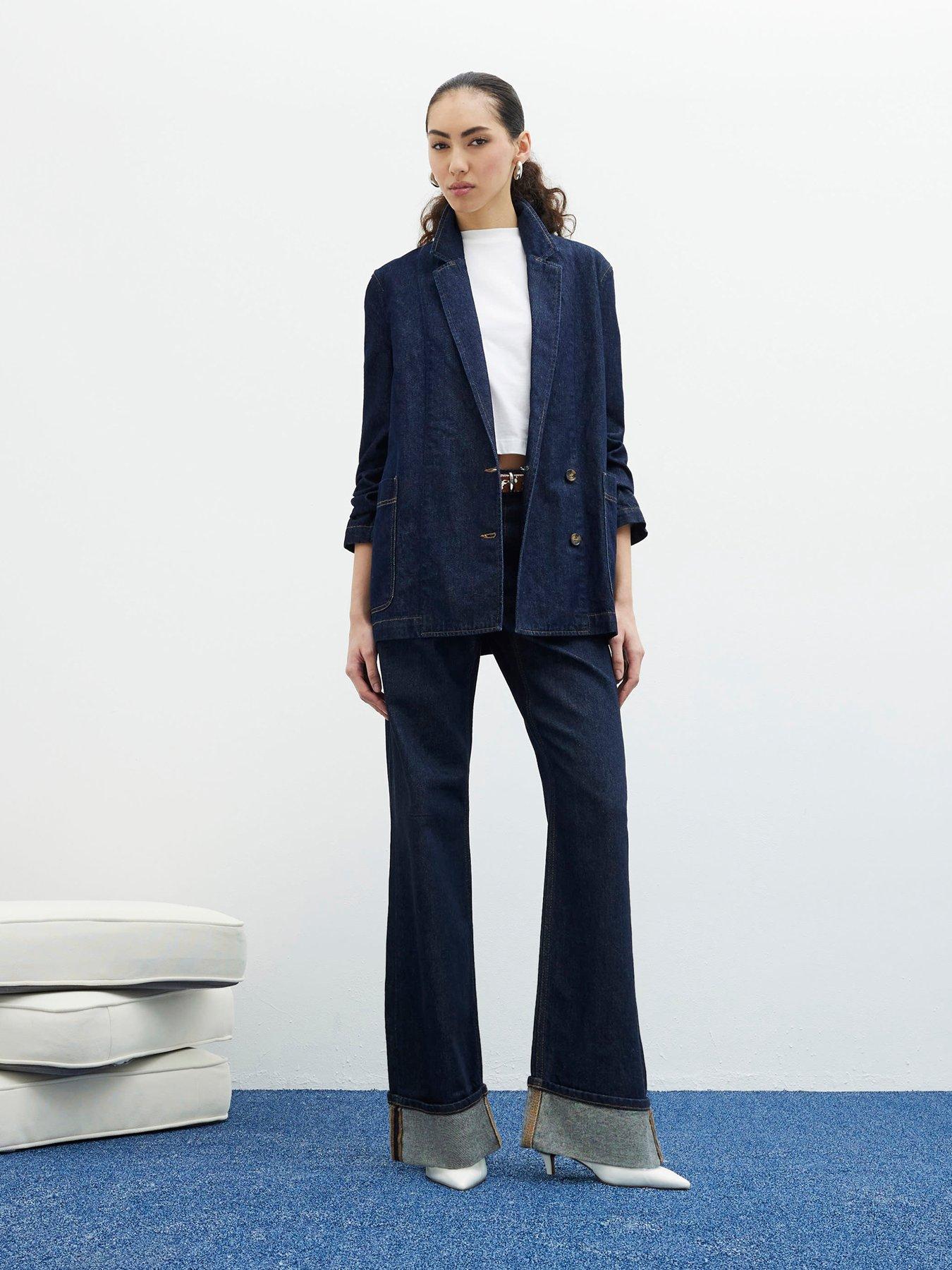 undefined Relaxed Straight Turnup Jean - Dark Denim
