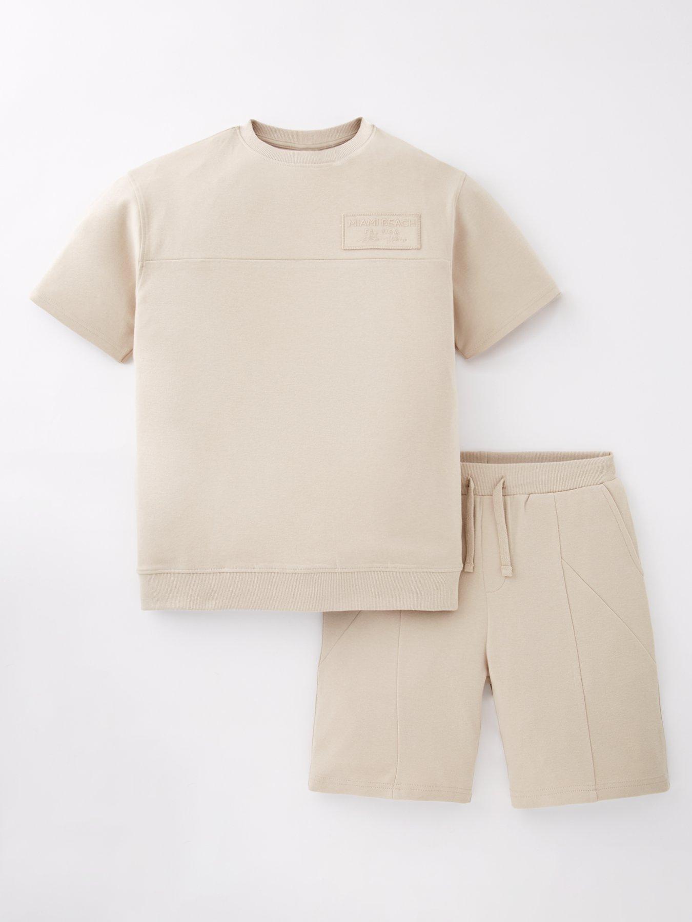 V by Very Boys Sweat T-shirt And Short Set - Stone