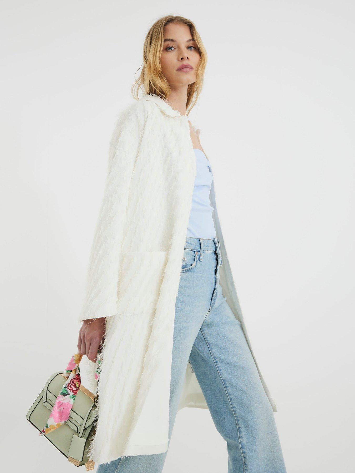 stillFront image of river-island-feather-fringe-coat-cream
