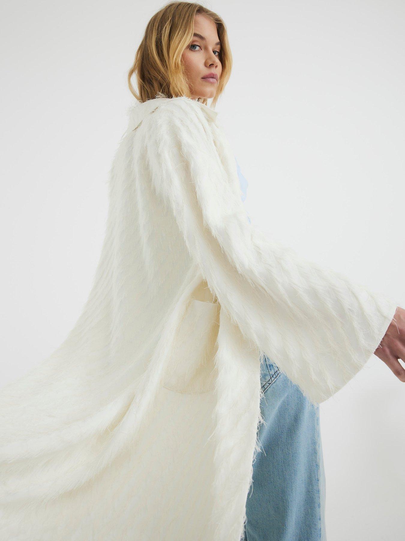  image of river-island-feather-fringe-coat-cream