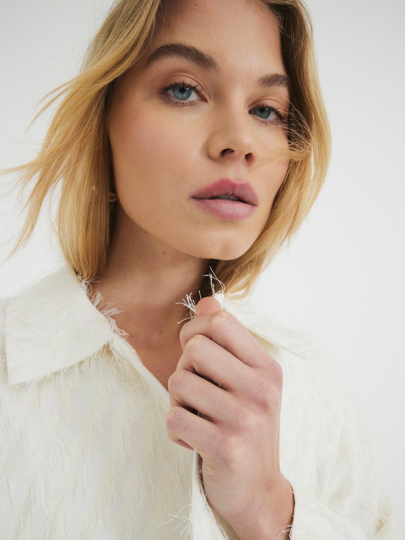  image of river-island-feather-fringe-coat-cream