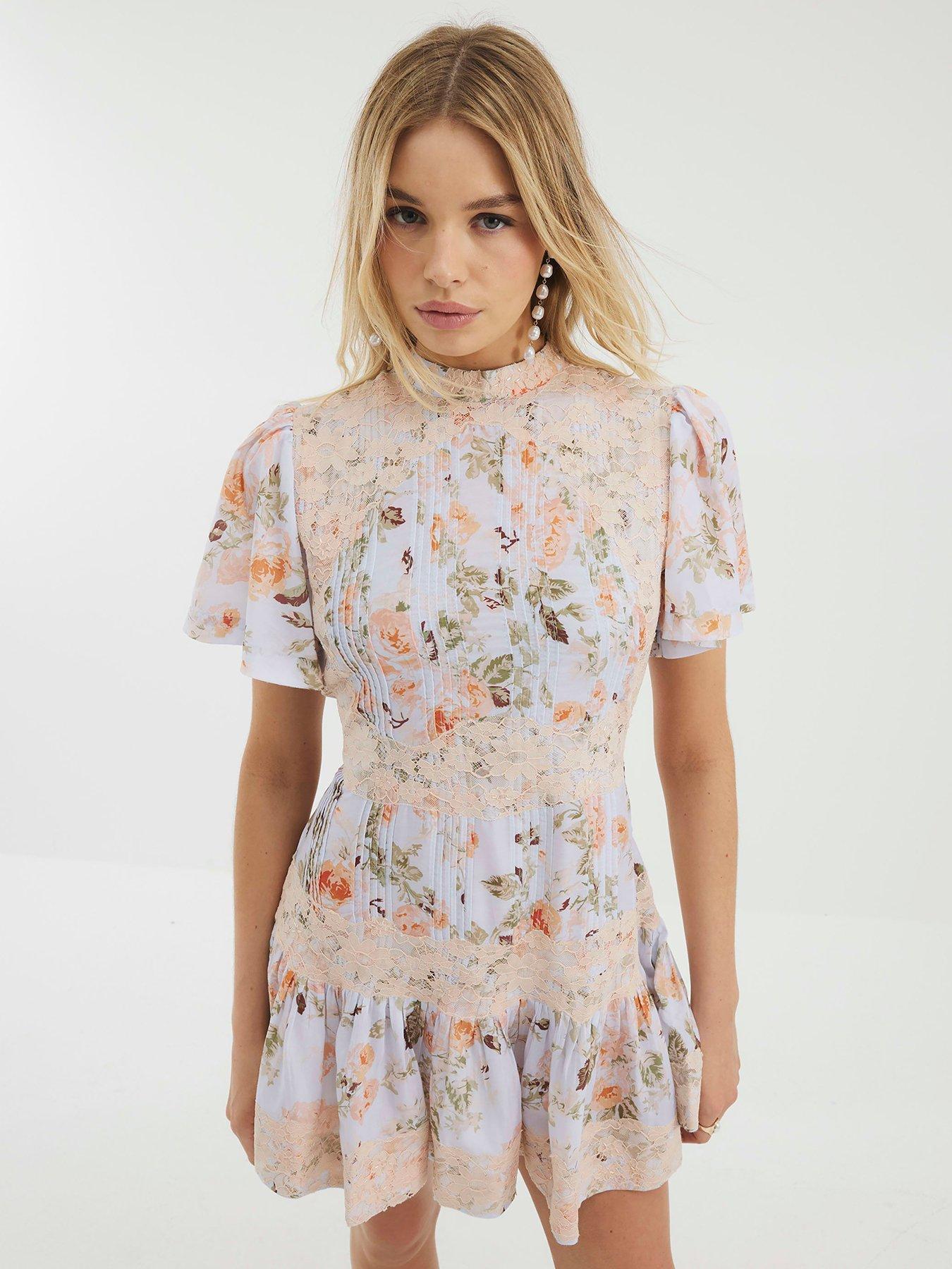 River Island Floral Print Lace Mini Dress
