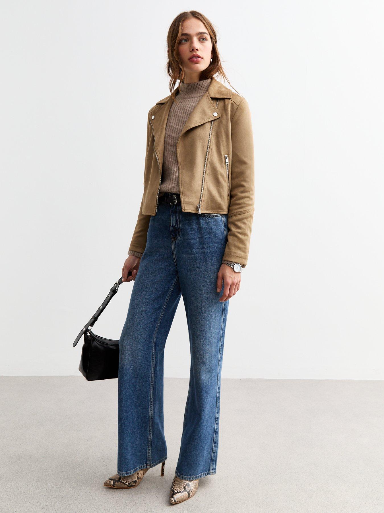  image of new-look-tan-faux-suede-biker-jacket