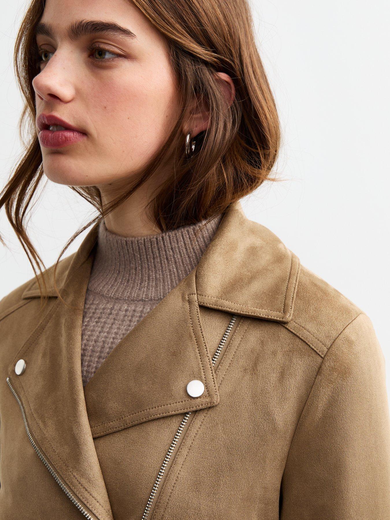 image of new-look-tan-faux-suede-biker-jacket