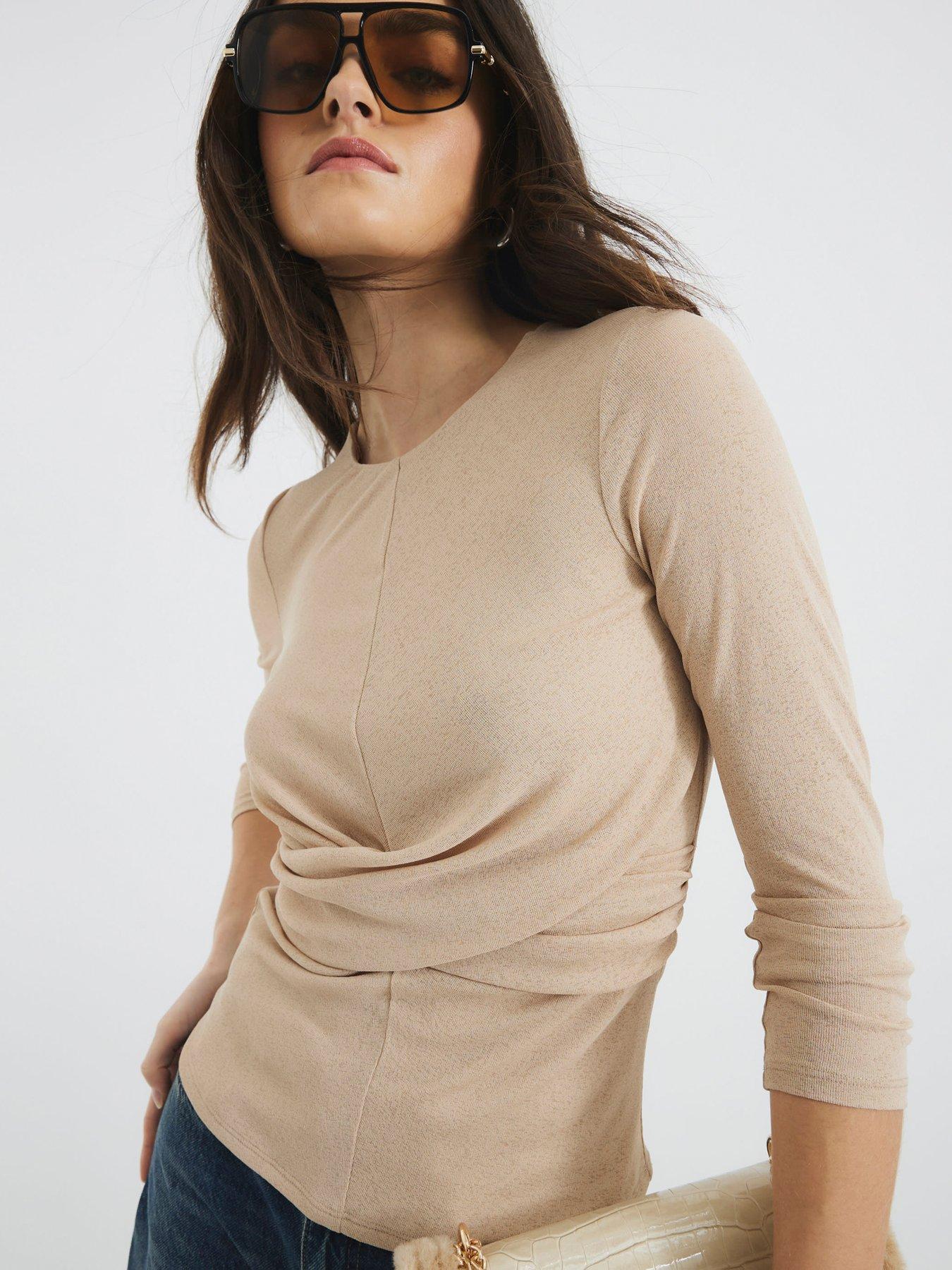 undefined Mock Wrap Top - Light Beige