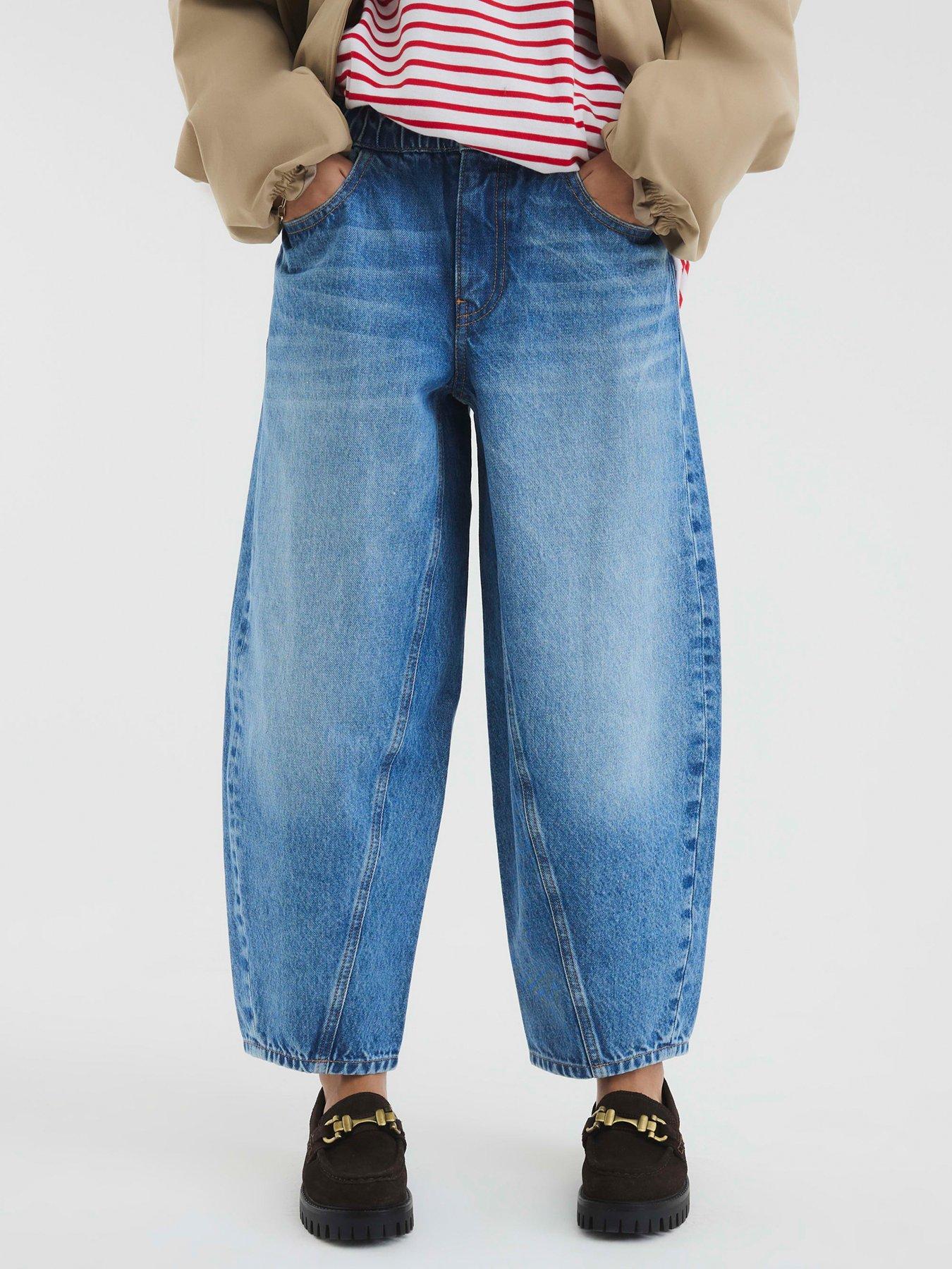  image of ri-petite-petite-elasticated-barrel-jean-medium-denim