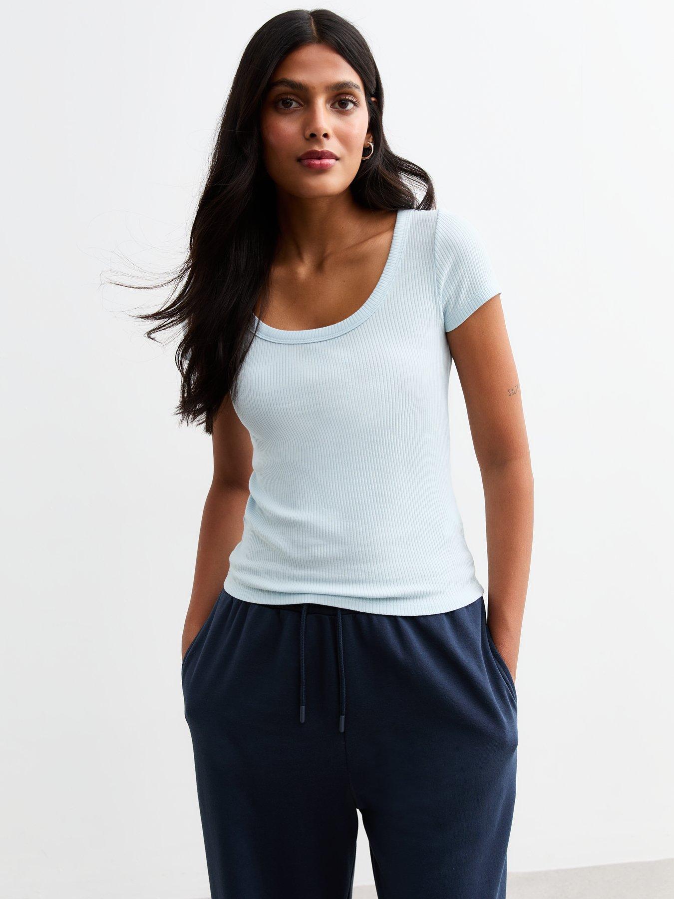 undefined Scoop Neck Rib Jersey T-Shirt - Light Blue
