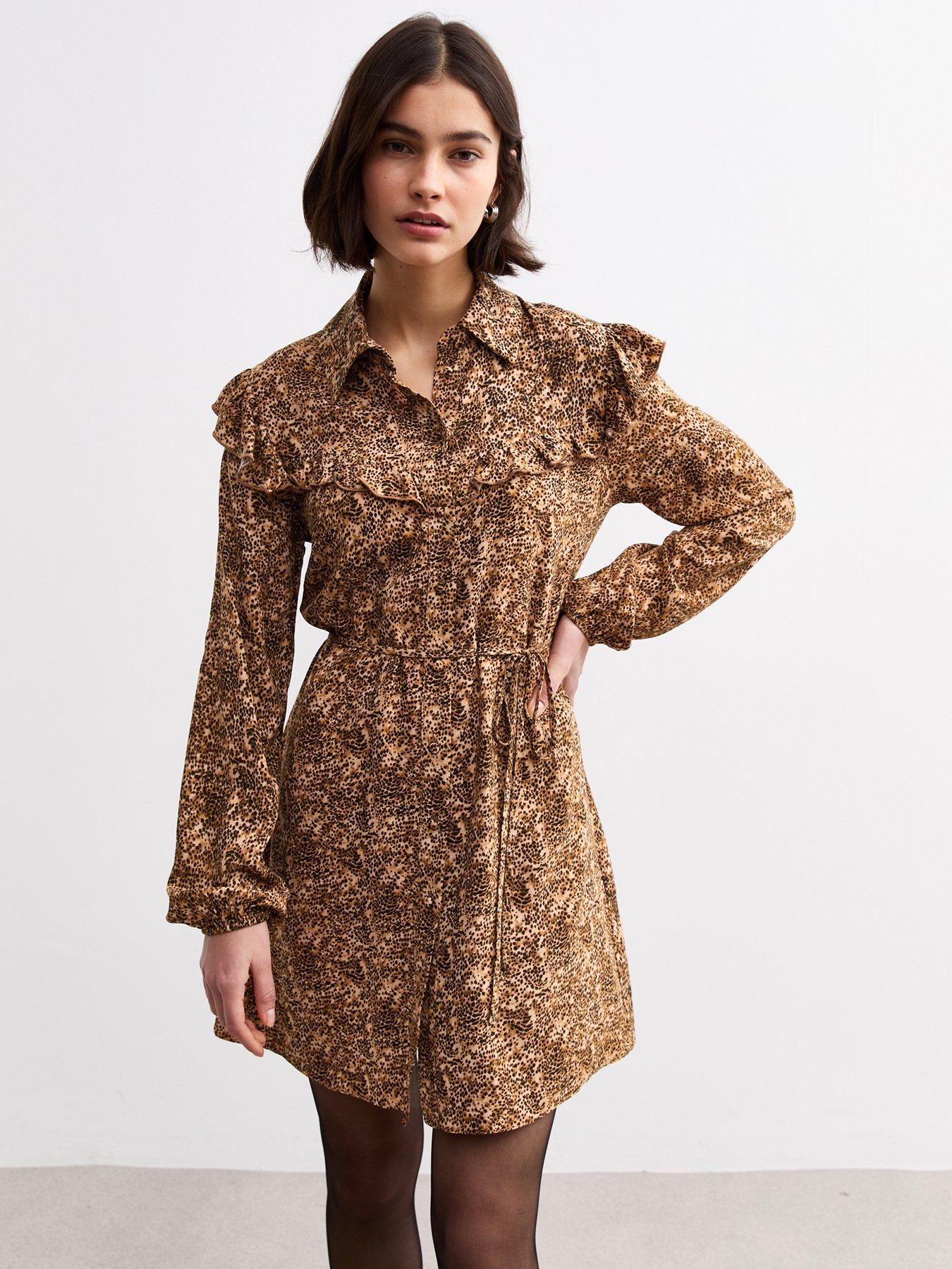 undefined Printed Mini Shirt Dress - Brown