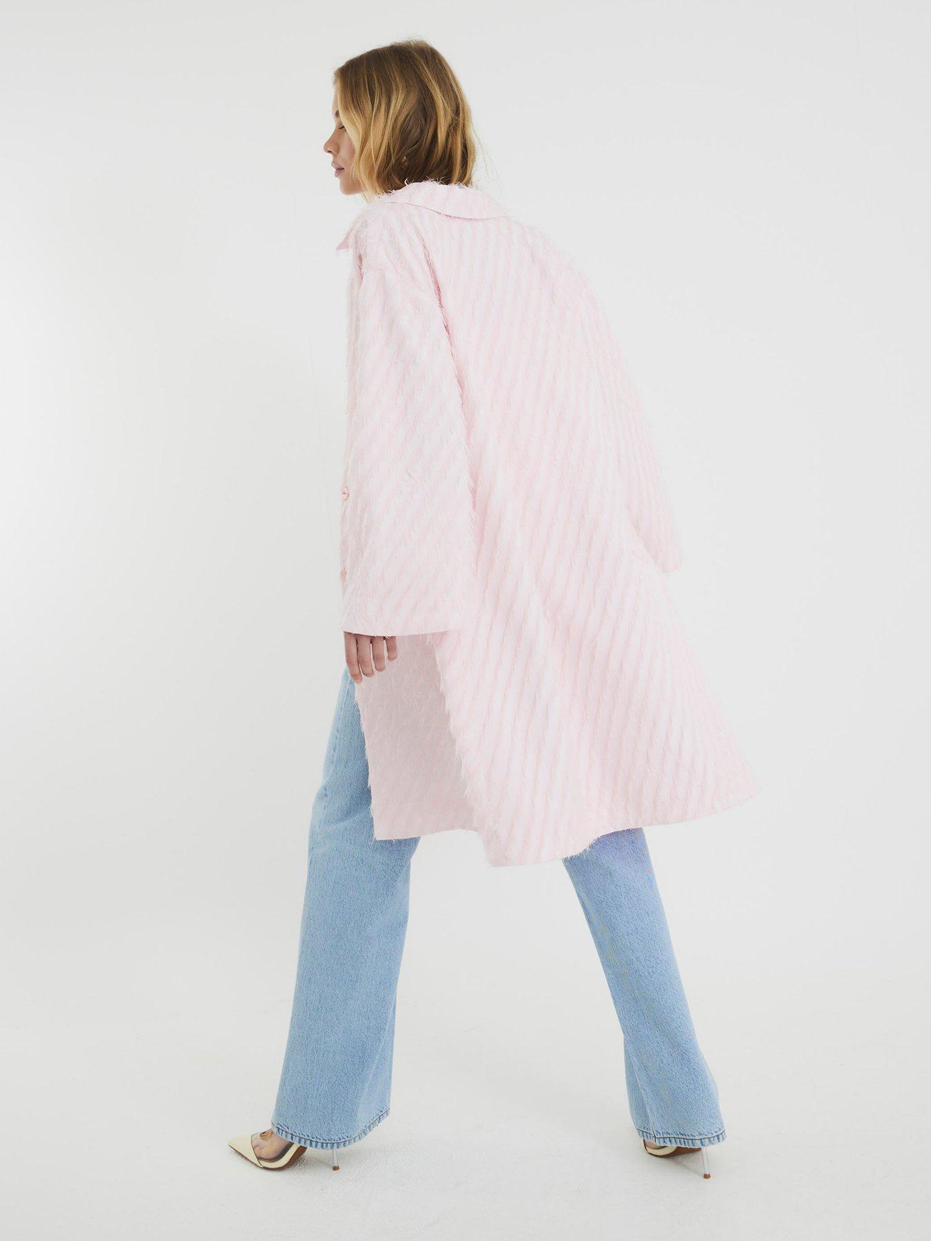  image of river-island-feather-fringe-midi-coat-pink