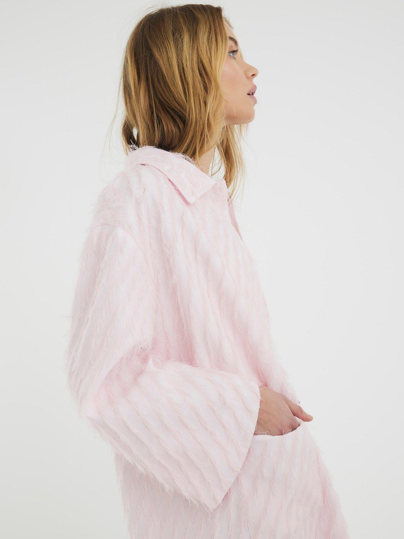  image of river-island-feather-fringe-midi-coat-pink