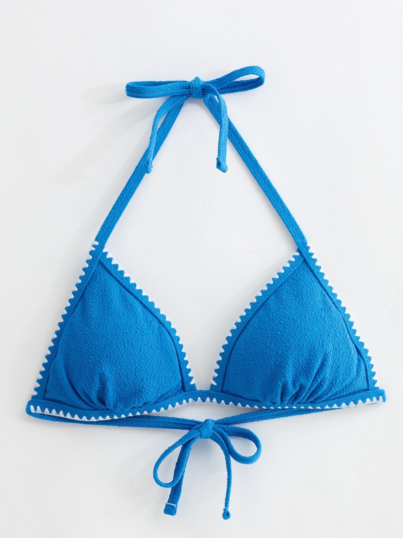  image of new-look-blanket-stitch-removable-pad-crinkle-triangle-bikini-top-blue