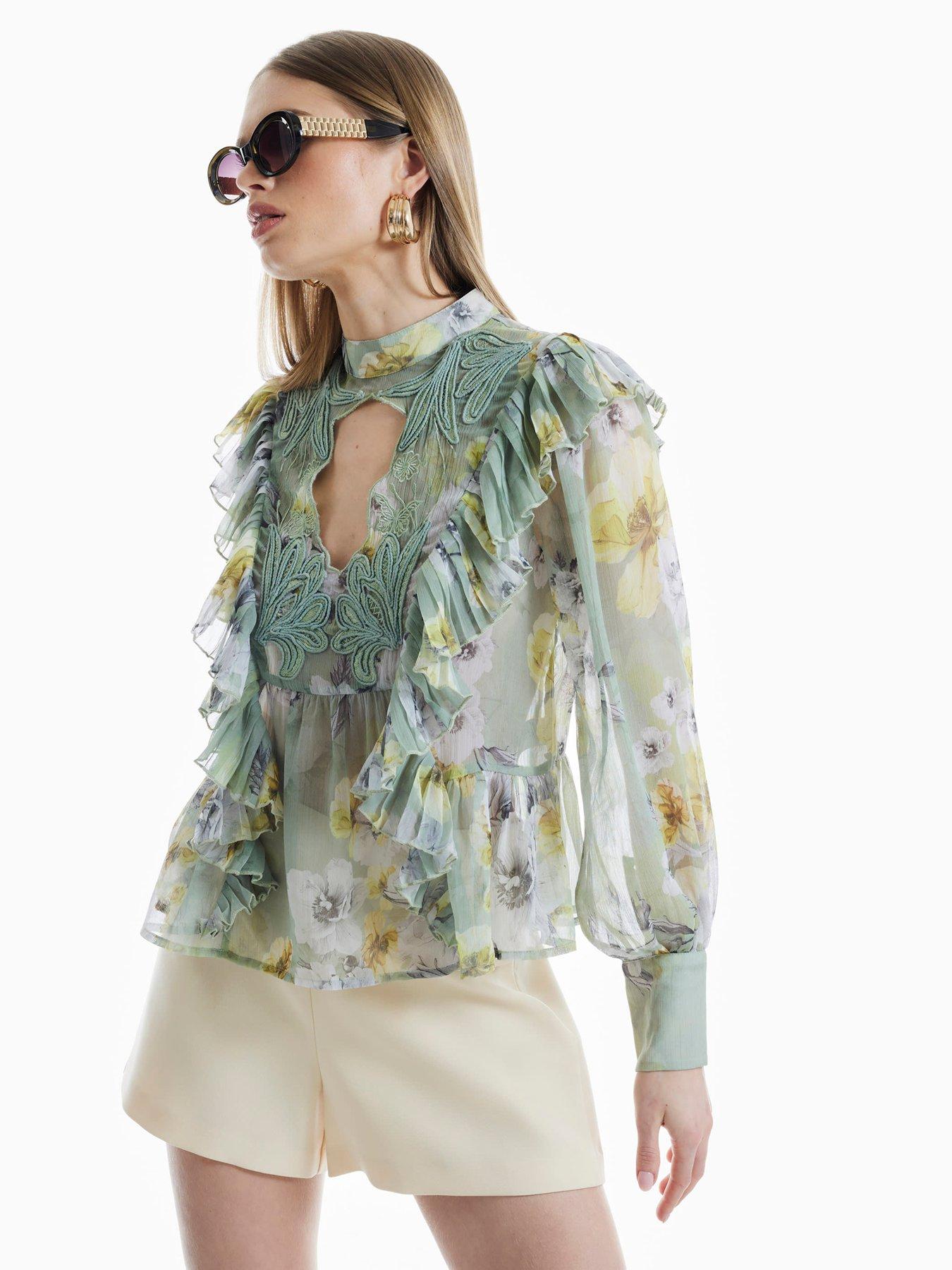 River Island 3D Ruffle Antique Blouse - Light Green