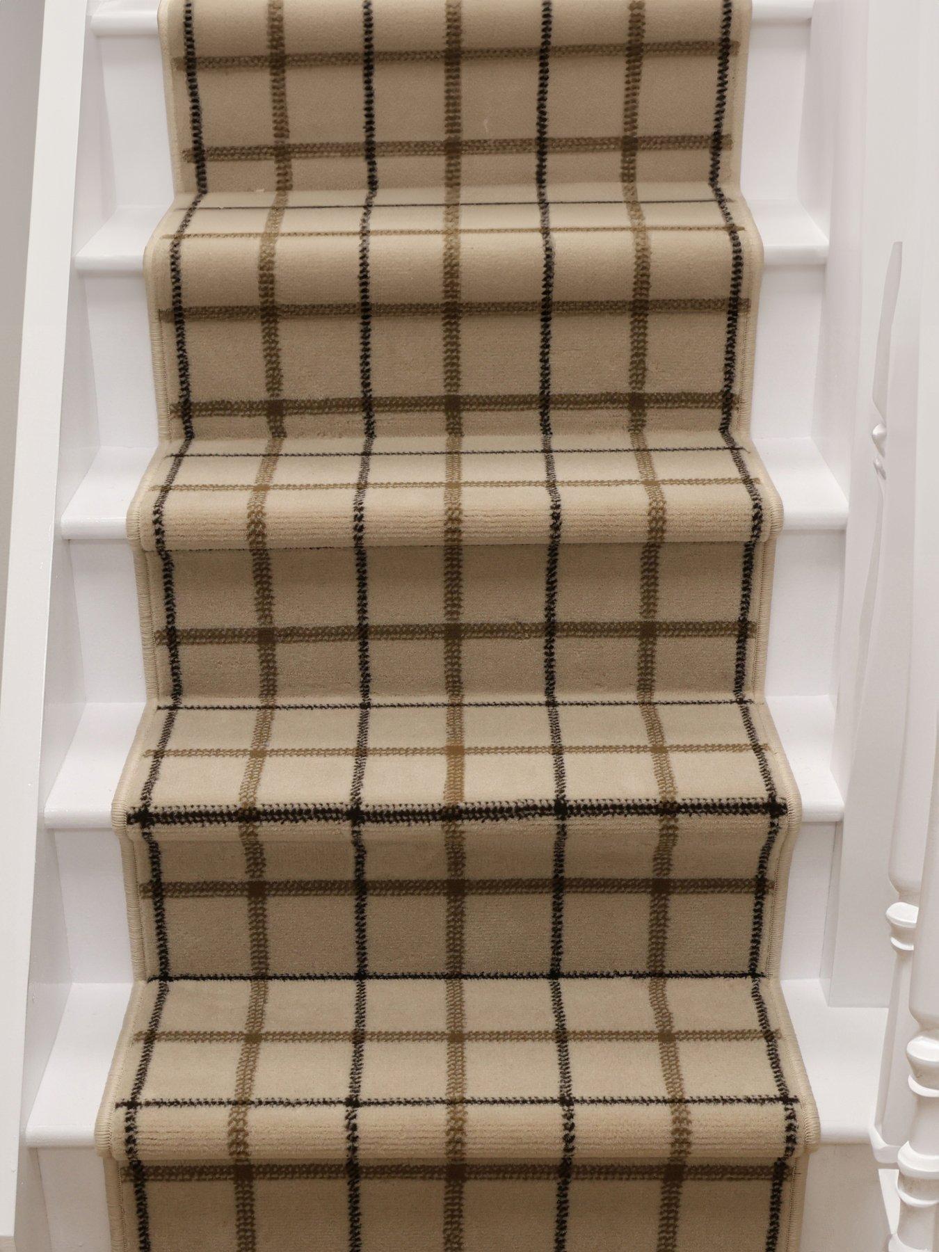  image of homemaker-taupe-check-stair-runner