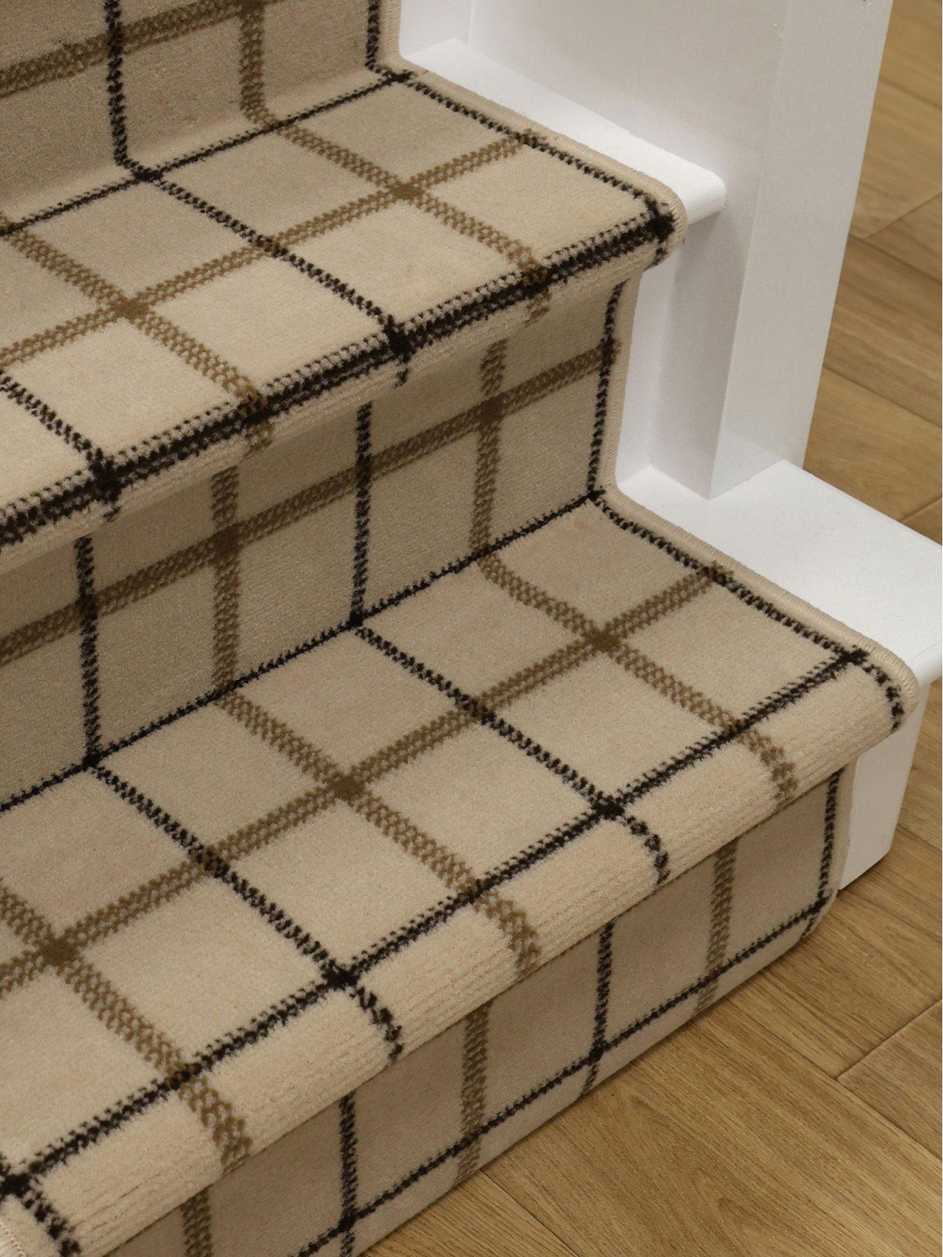  image of homemaker-taupe-check-stair-runner