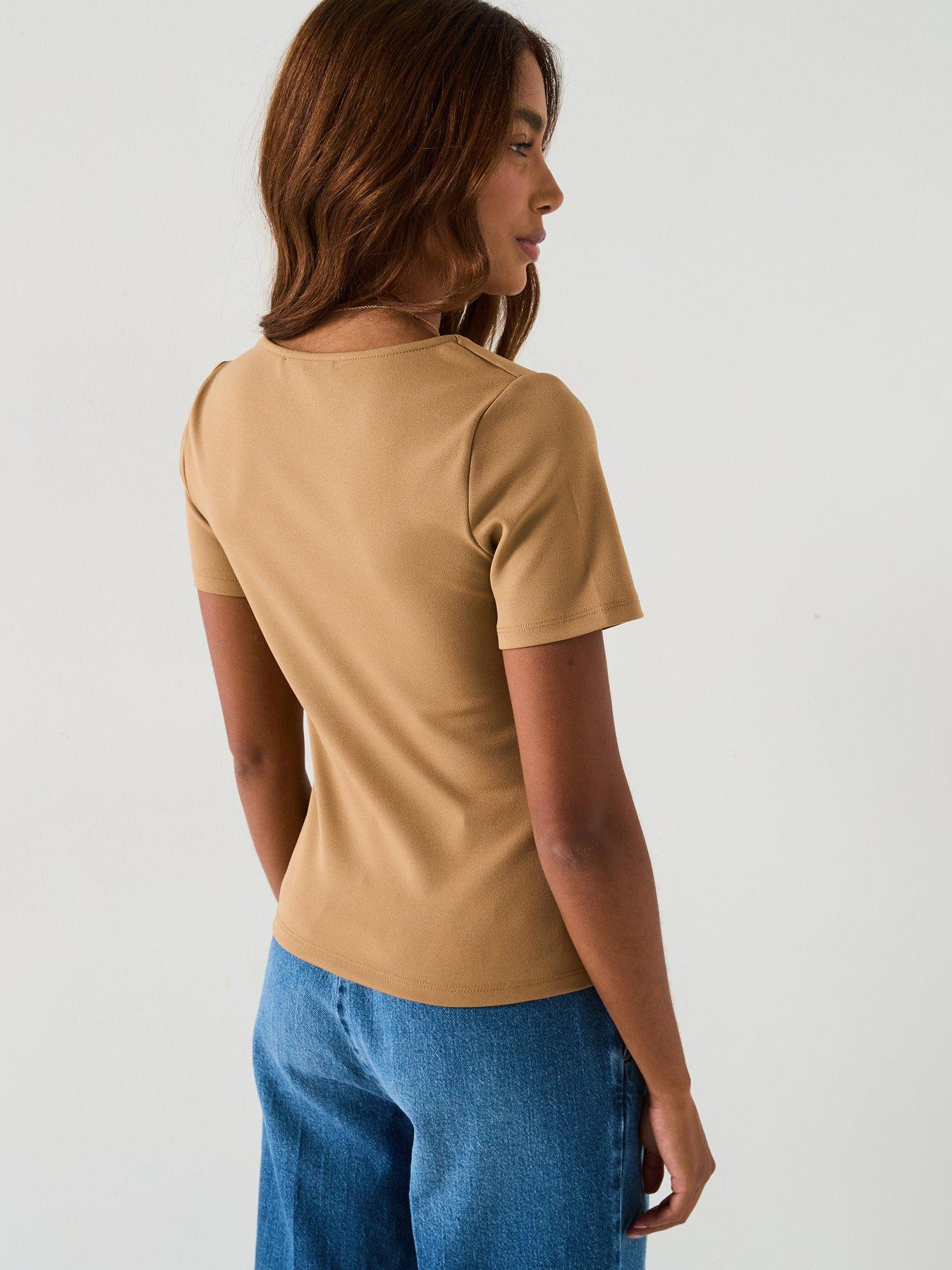  image of v-by-very-square-neck-button-up-top-neutral