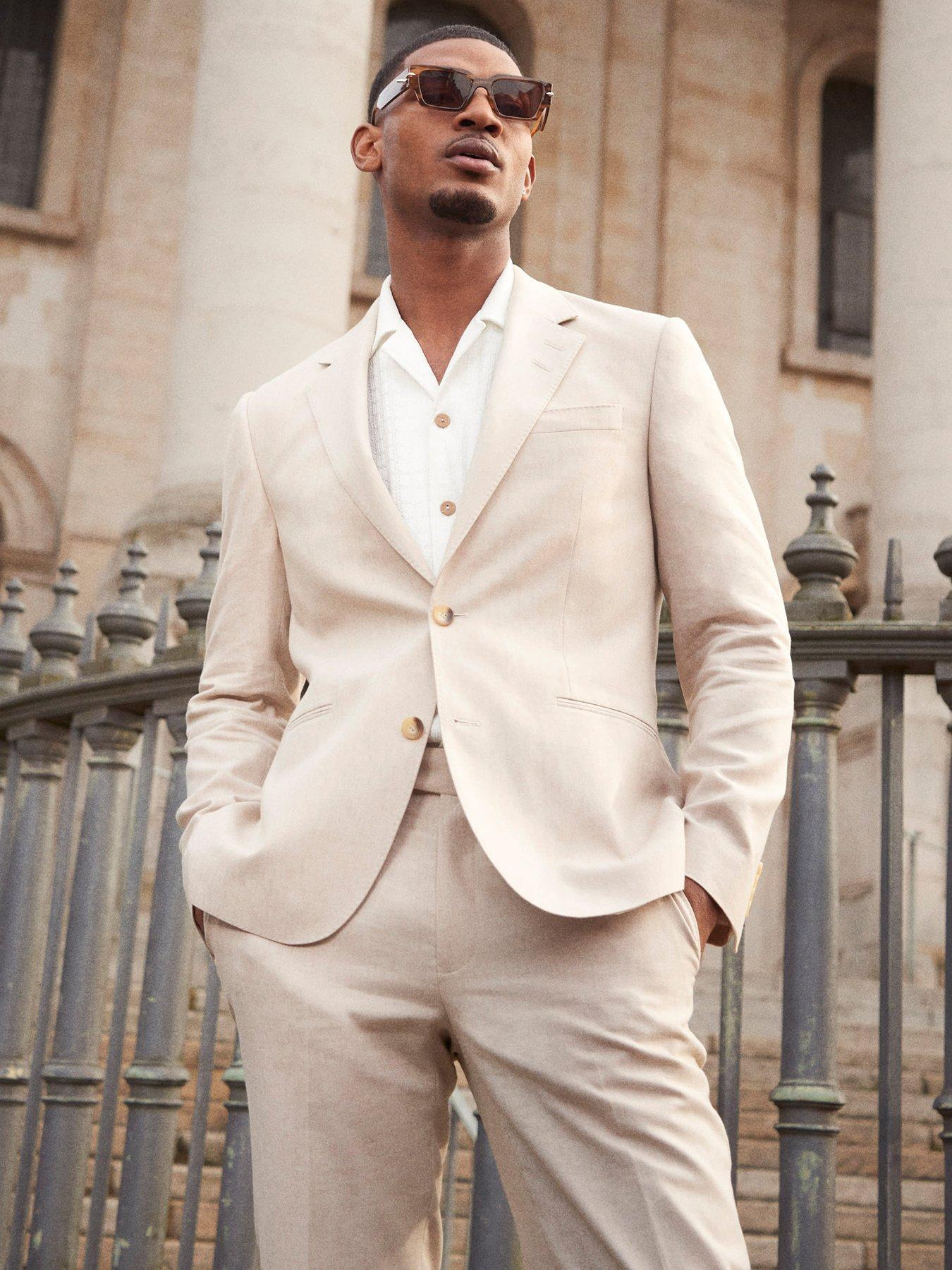  image of river-island-linen-suit-jacket-ecru