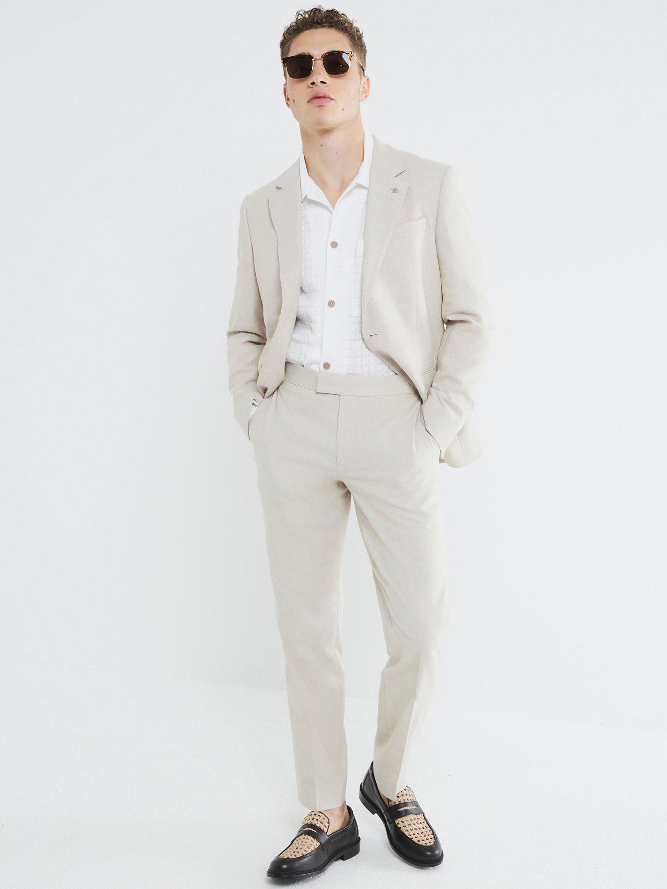  image of river-island-linen-suit-jacket-ecru