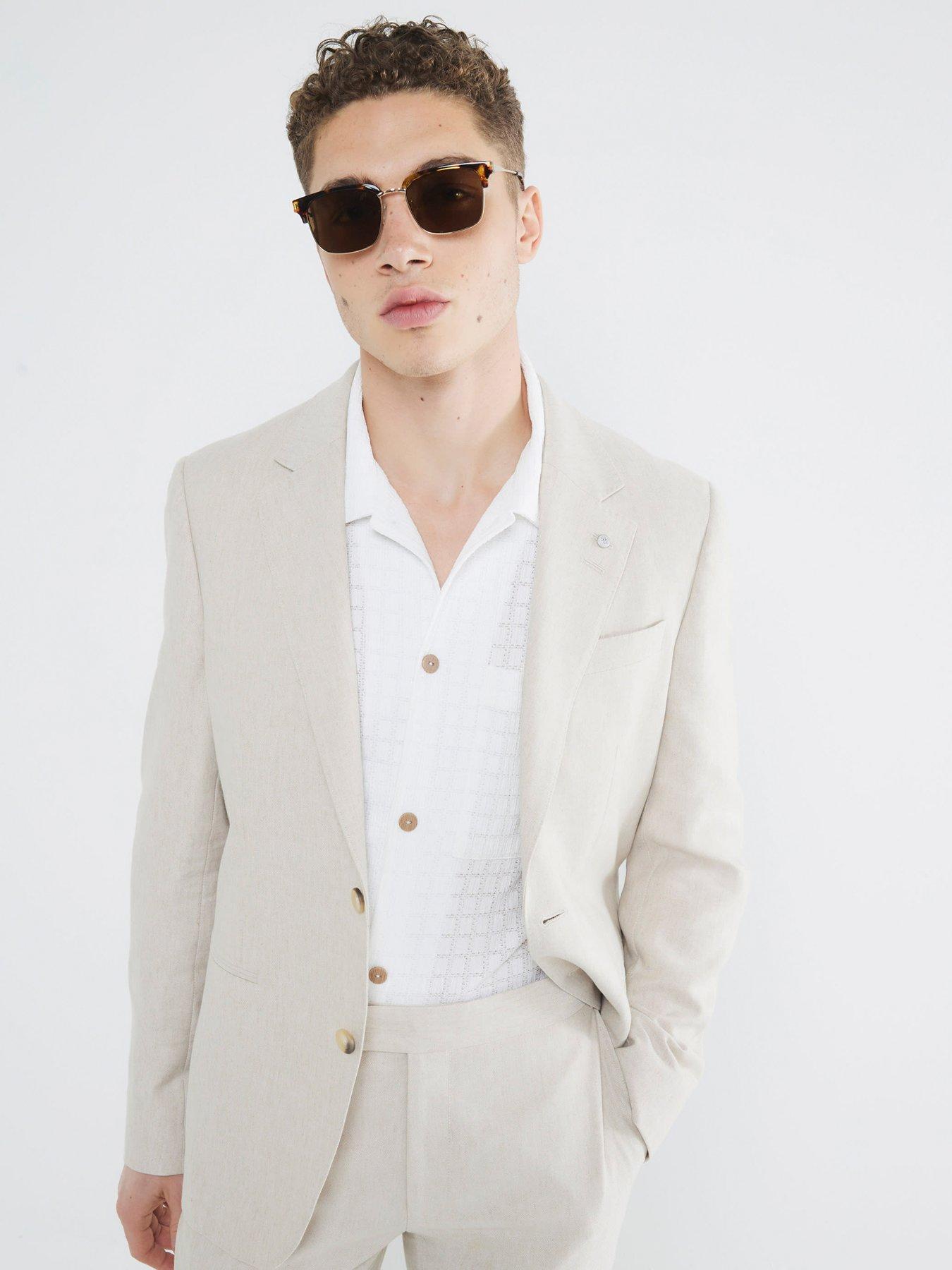  image of river-island-linen-suit-jacket-ecru