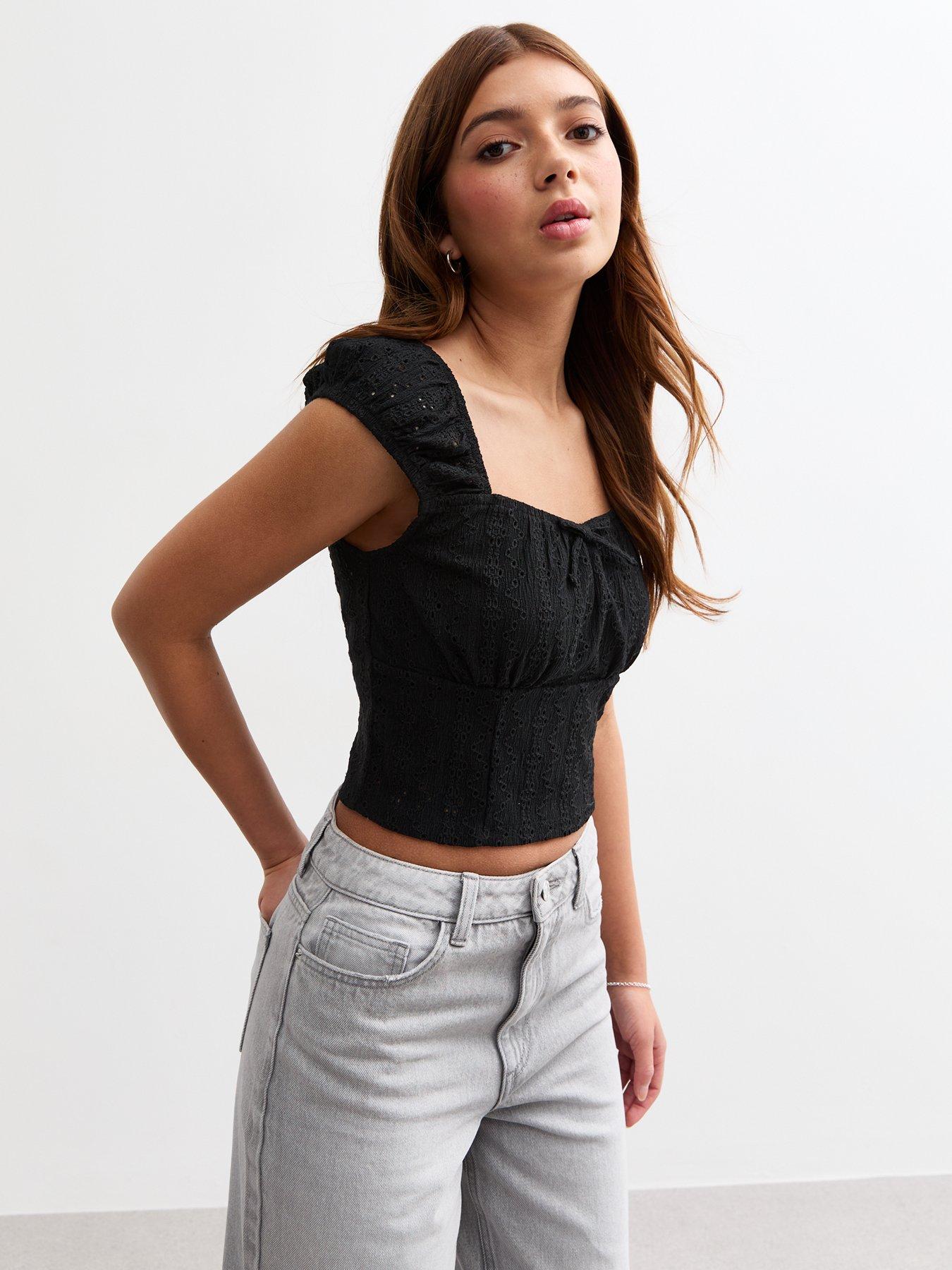new-look-915-girls-broderie-anglaise-cropped-top-black