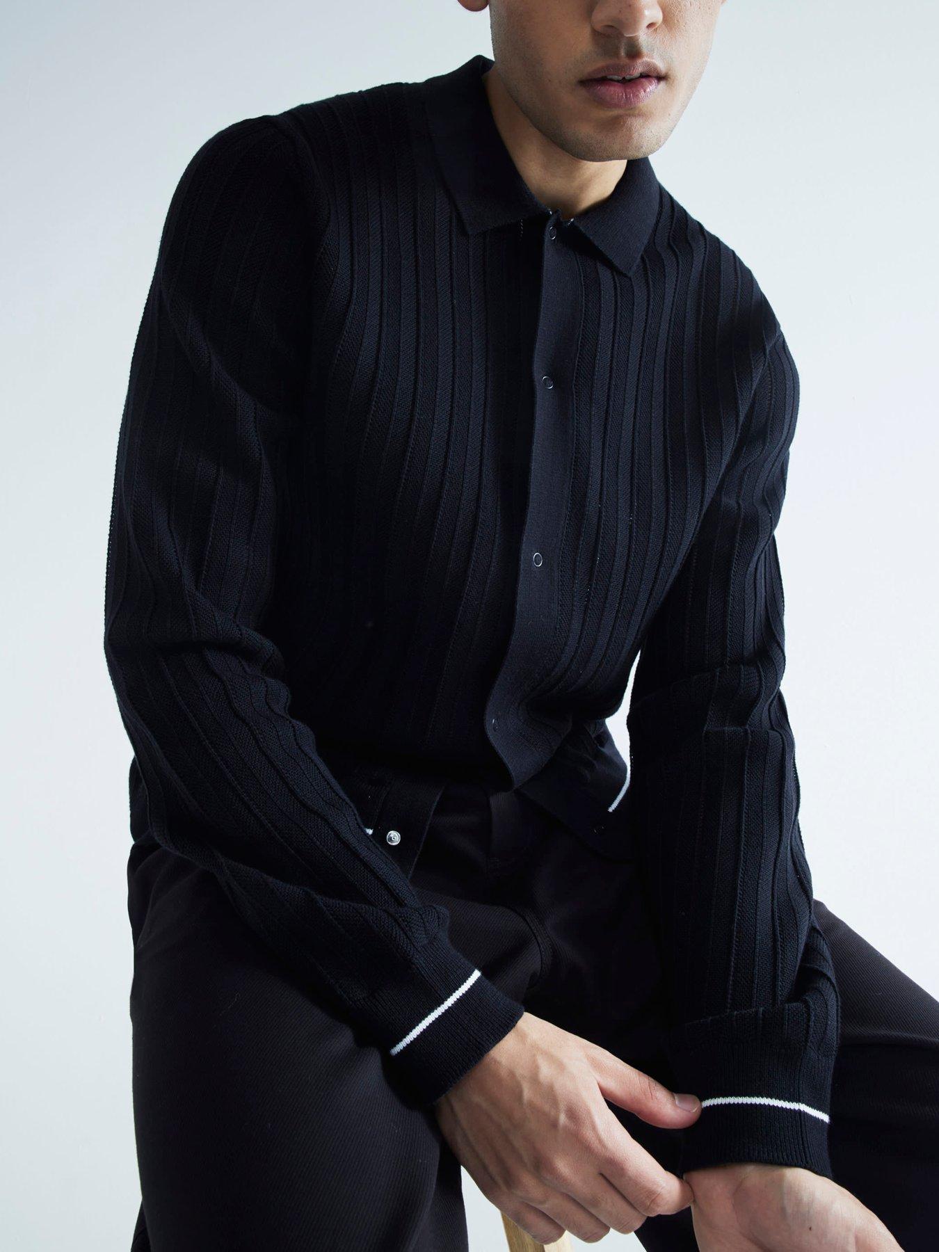 river-island-knitted-textured-long-sleeve-shirt-black
