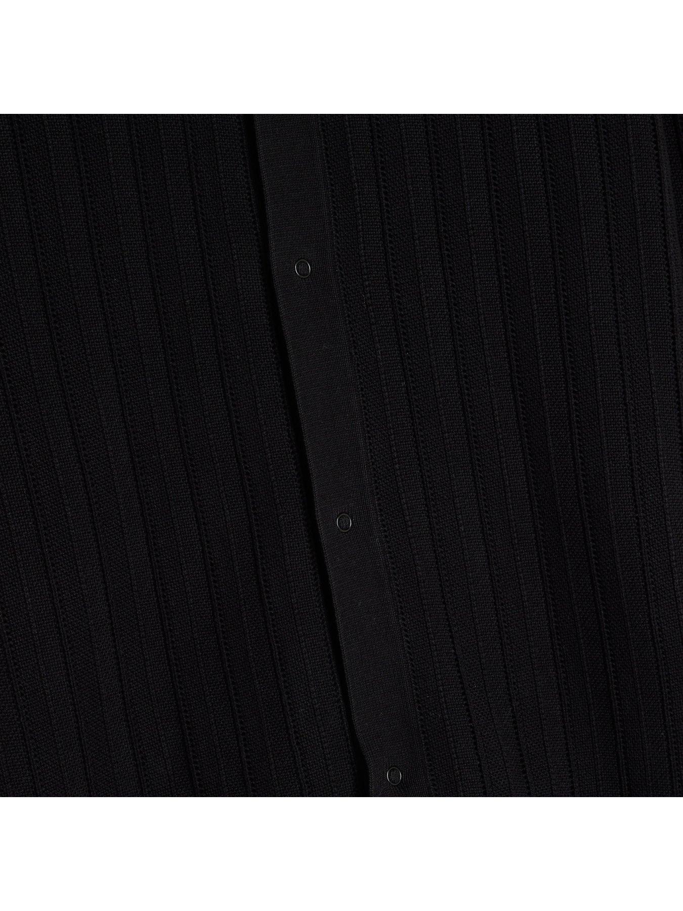  image of river-island-knitted-textured-long-sleeve-shirt-black