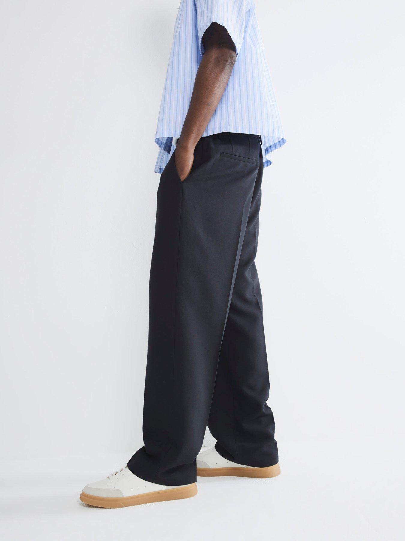  image of river-island-half-elasticated-waist-trousers-navy