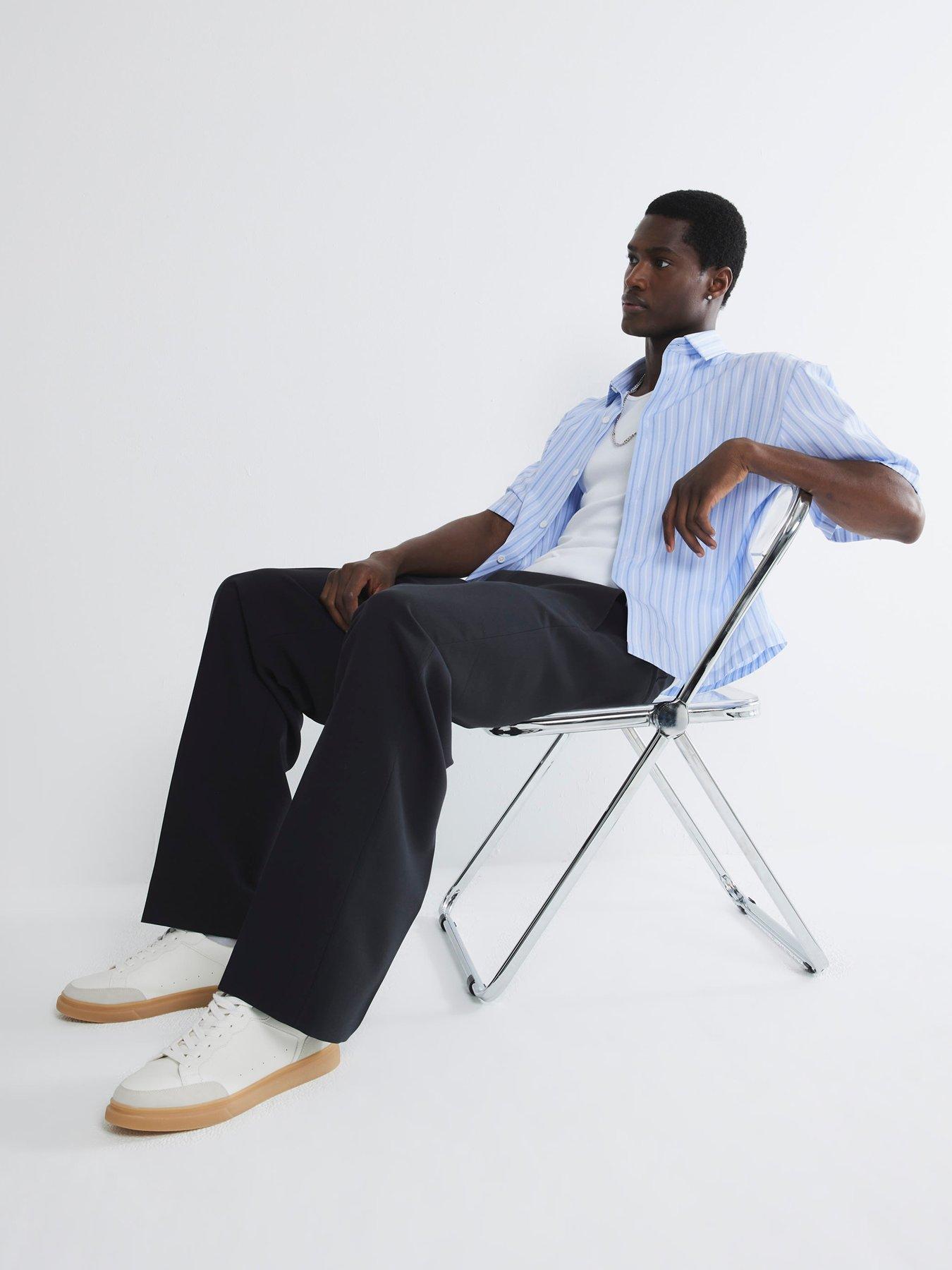  image of river-island-half-elasticated-waist-trousers-navy