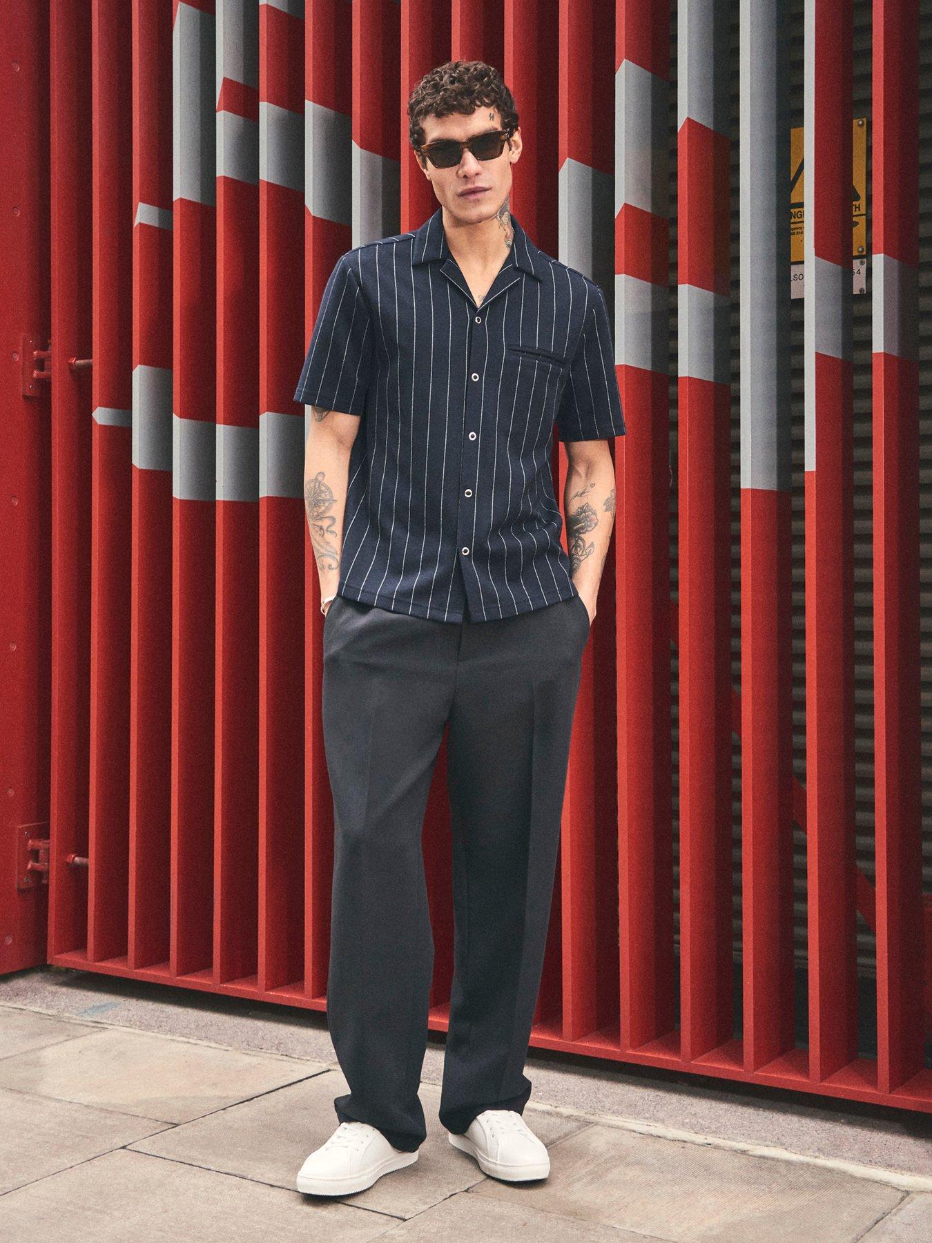  image of river-island-half-elasticated-waist-trousers-navy