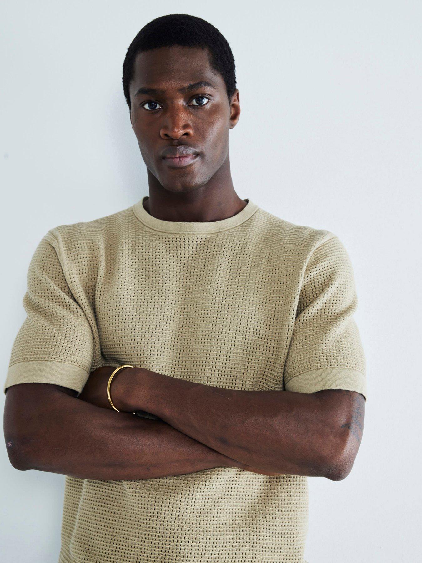 river-island-short-sleeve-pointelle-mesh-t-shirt-khaki