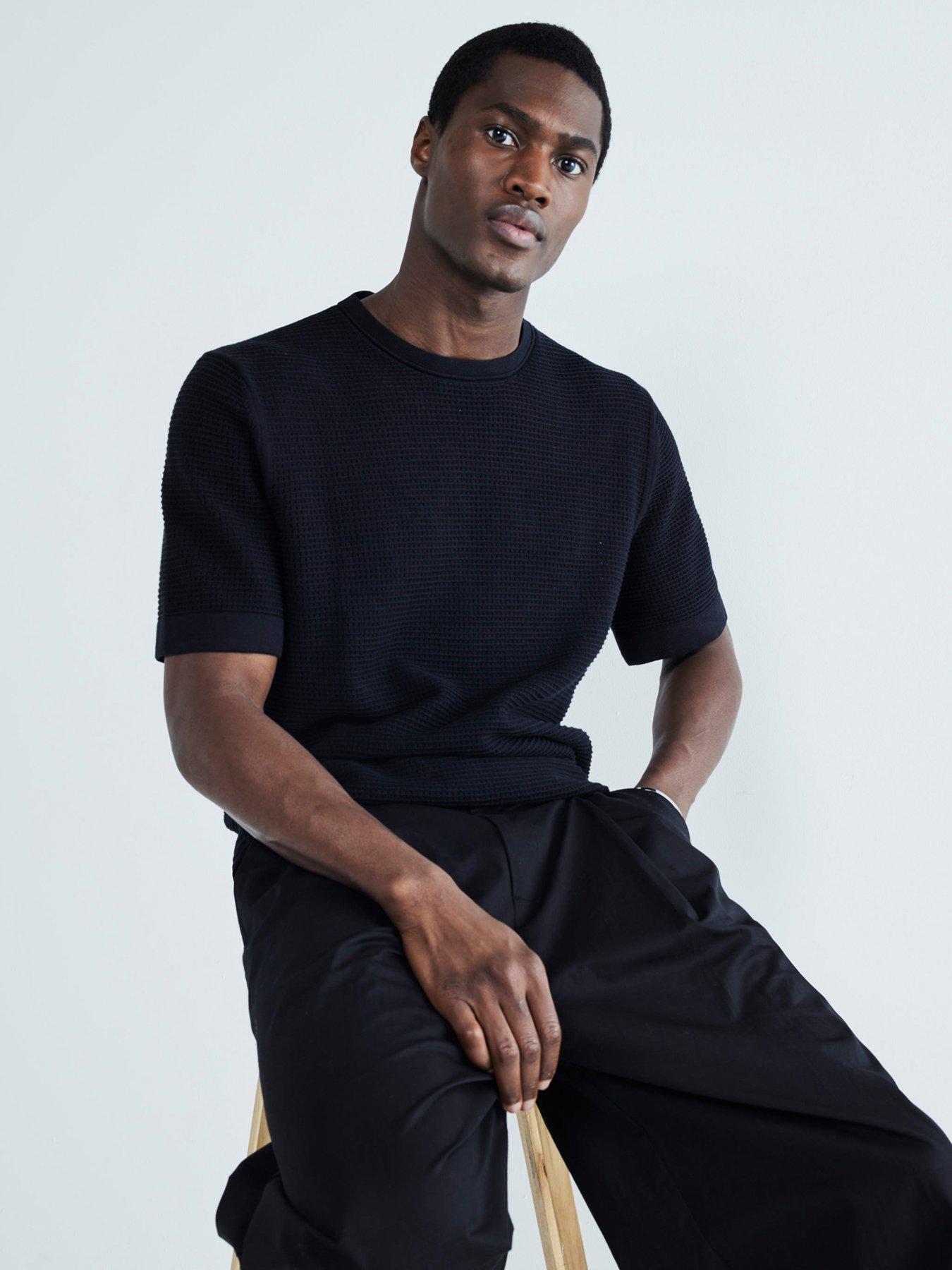 river-island-short-sleeve-pointelle-mesh-t-shirt-black