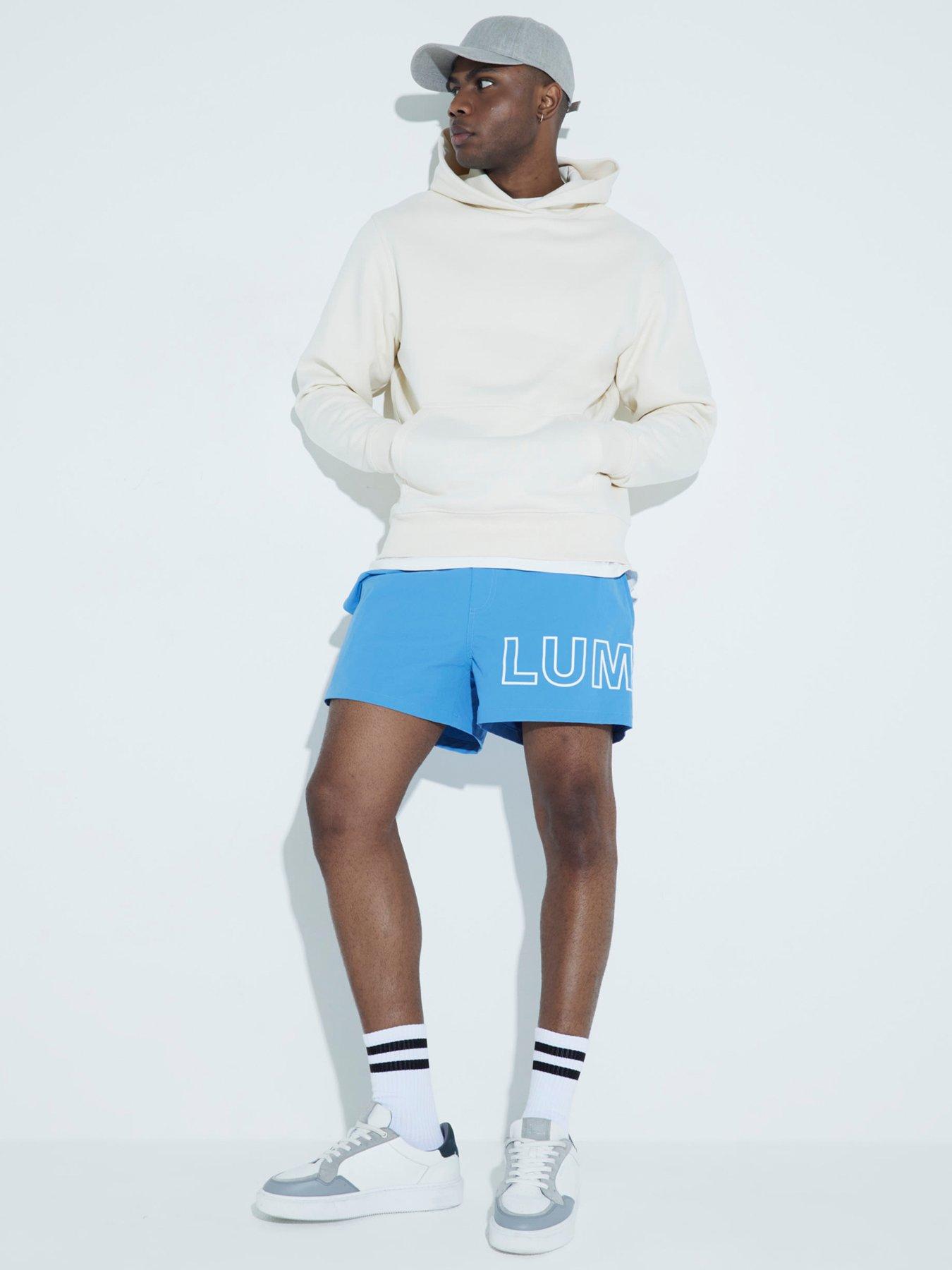  image of river-island-luminis-graphic-swim-shorts-blue