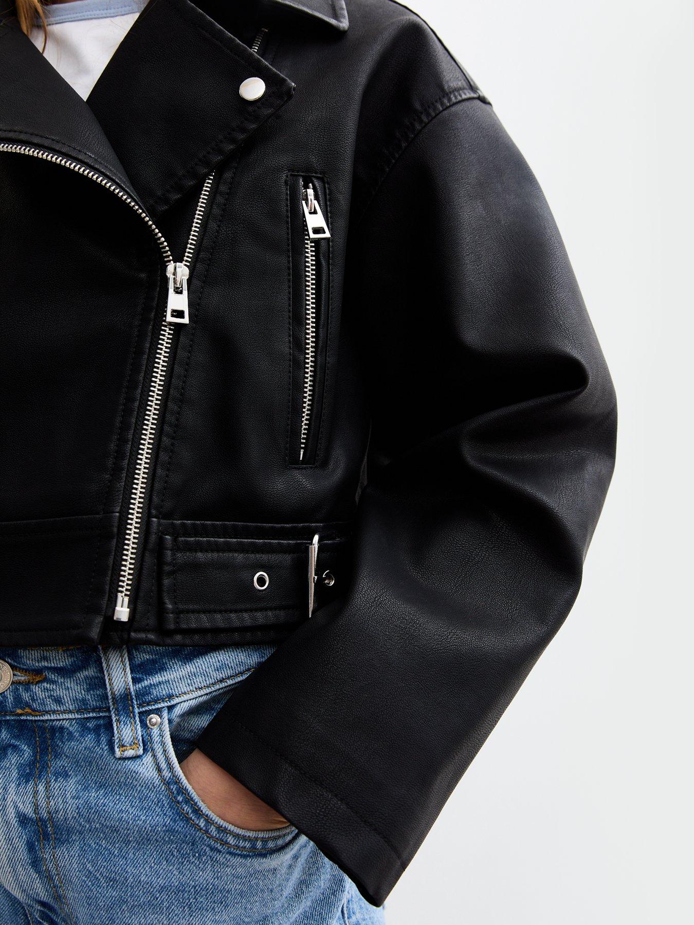  image of new-look-915-girls-black-faux-leather-cropped-biker-jacket