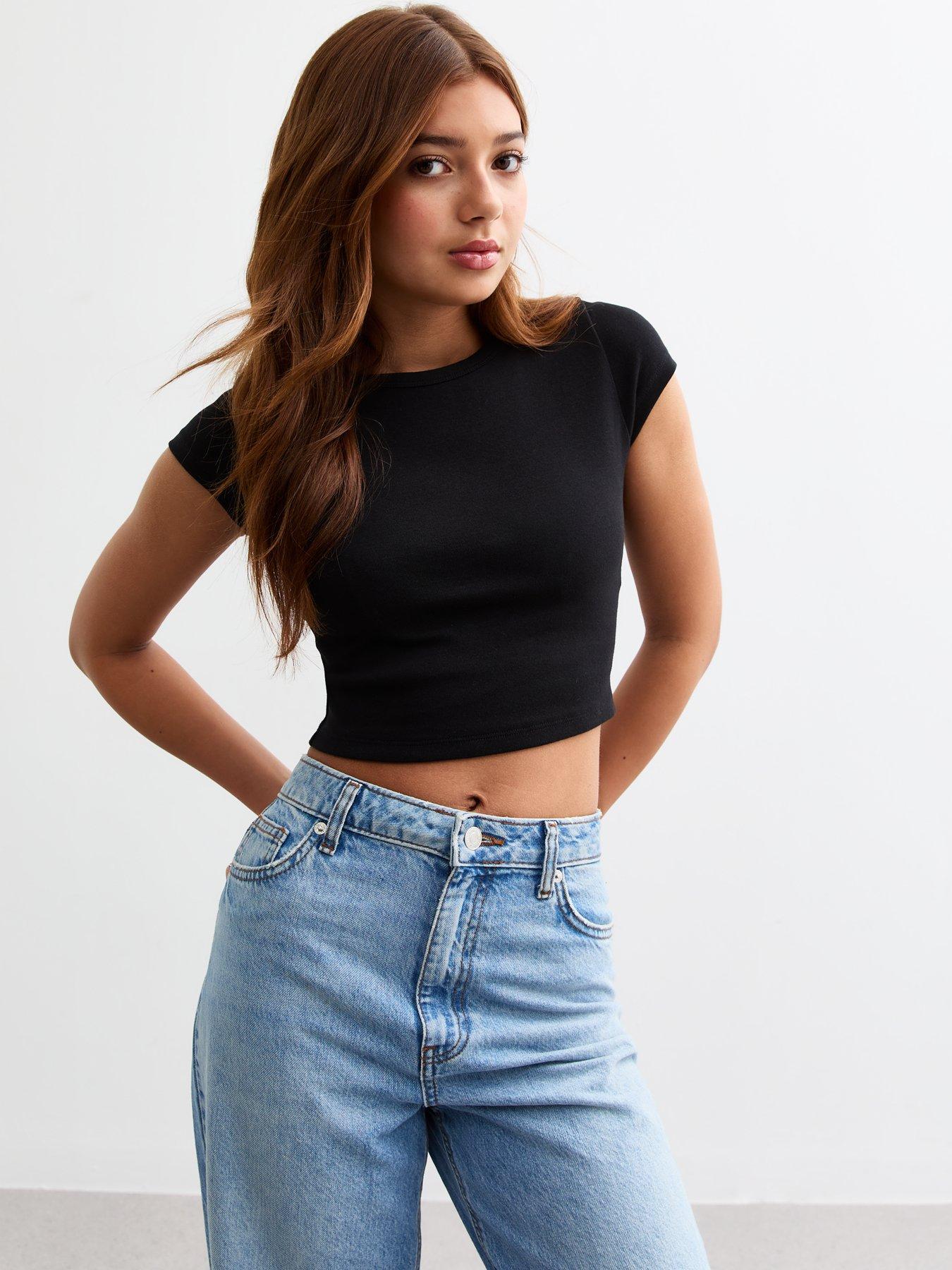 Image 1 of 4 of New Look 915 Girls Cap Sleeve Baby T-Shirt Top - Black