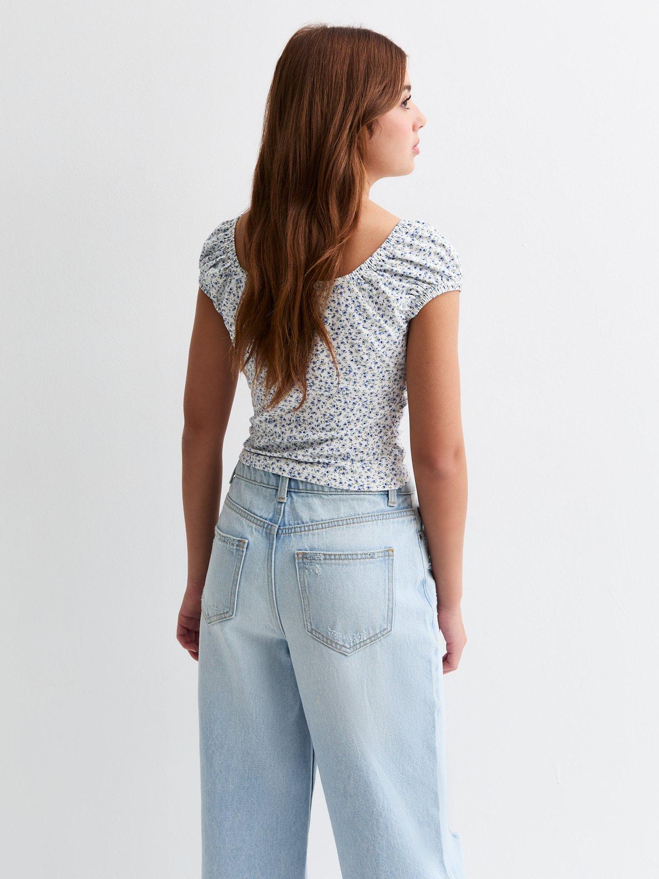  image of new-look-915-girls-floral-print-cropped-top-blue