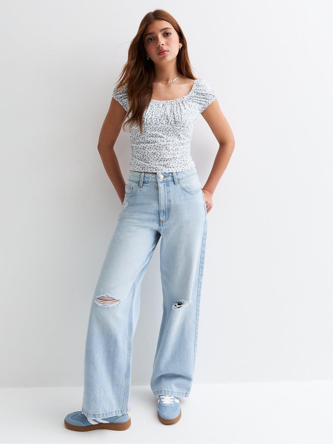  image of new-look-915-girls-floral-print-cropped-top-blue