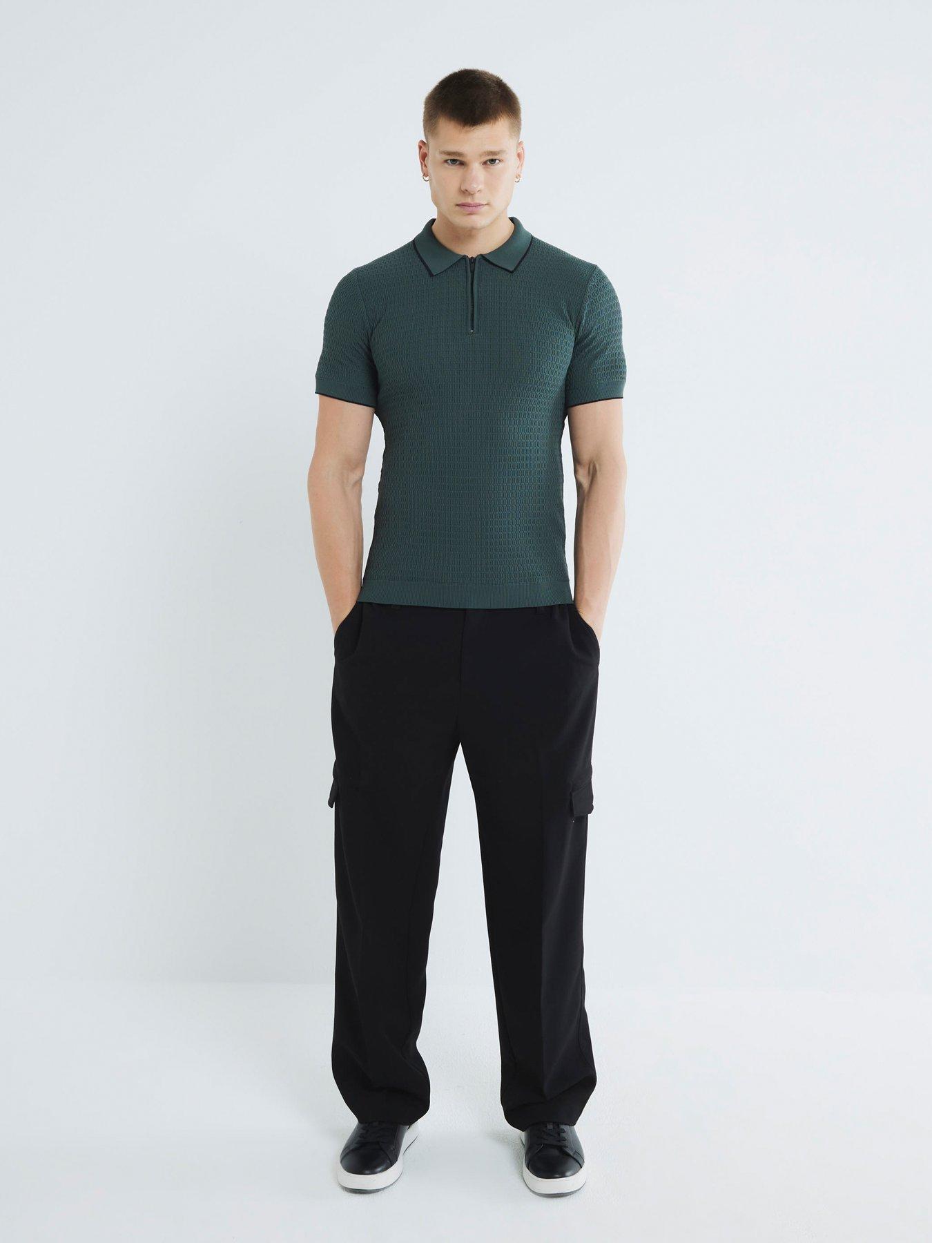 river-island-muscle-fit-textured-knitted-tipped-polo-shirt-dark-green