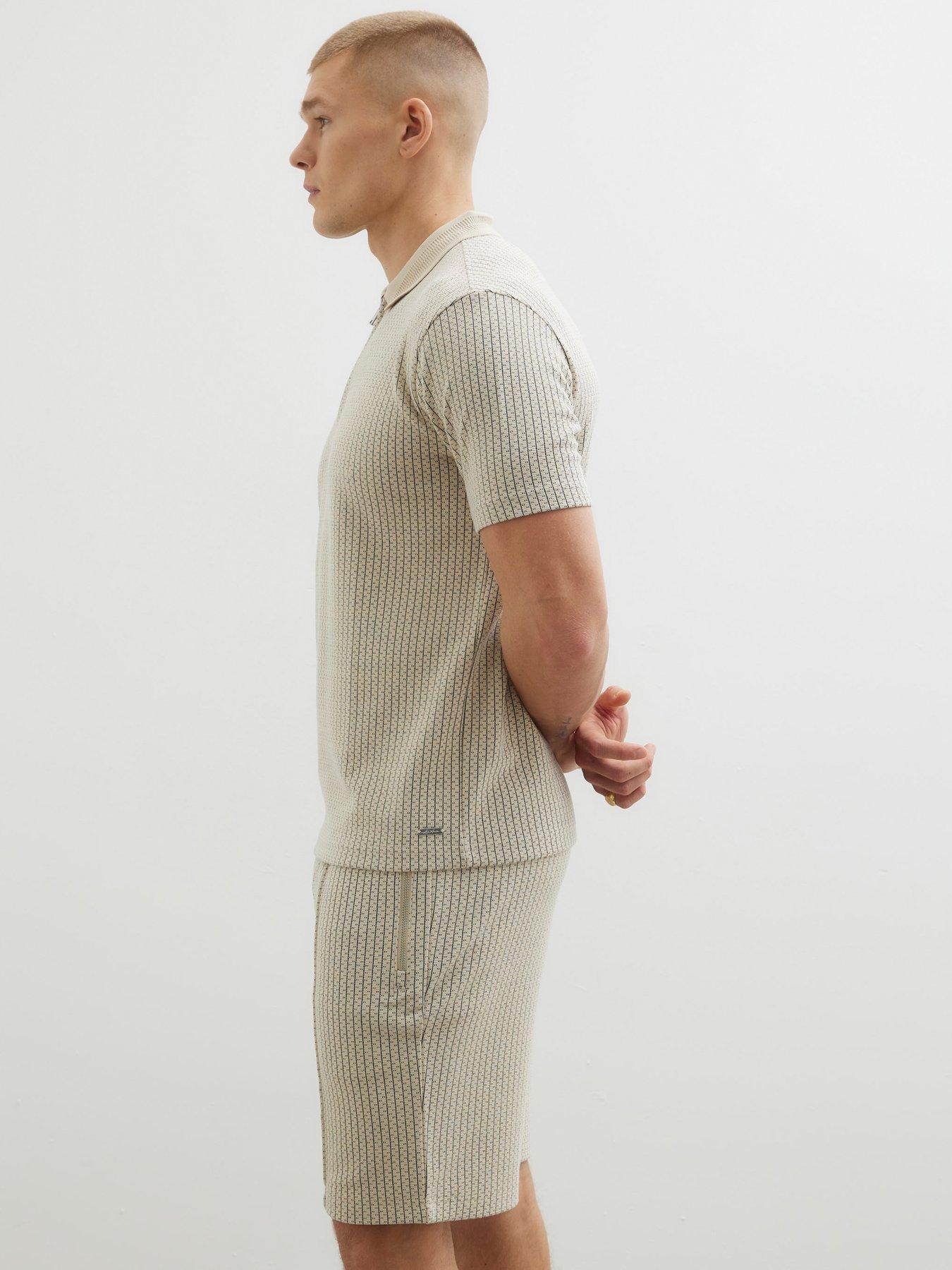  image of river-island-slim-fit-jacquard-jersey-shorts-stone-light