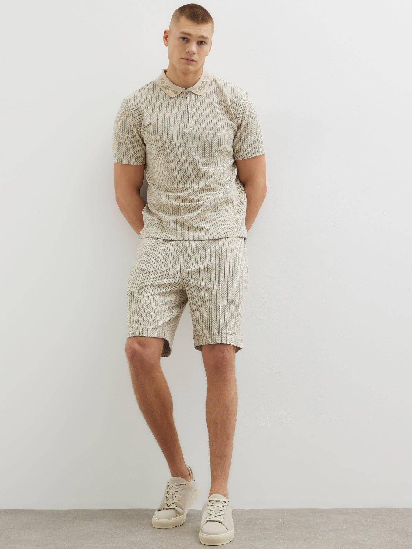  image of river-island-slim-fit-jacquard-jersey-shorts-stone-light