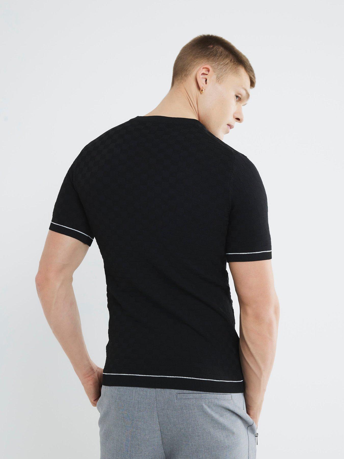 stillFront image of river-island-short-sleeve-checkerboard-muscle-fit-knitted-t-shirt