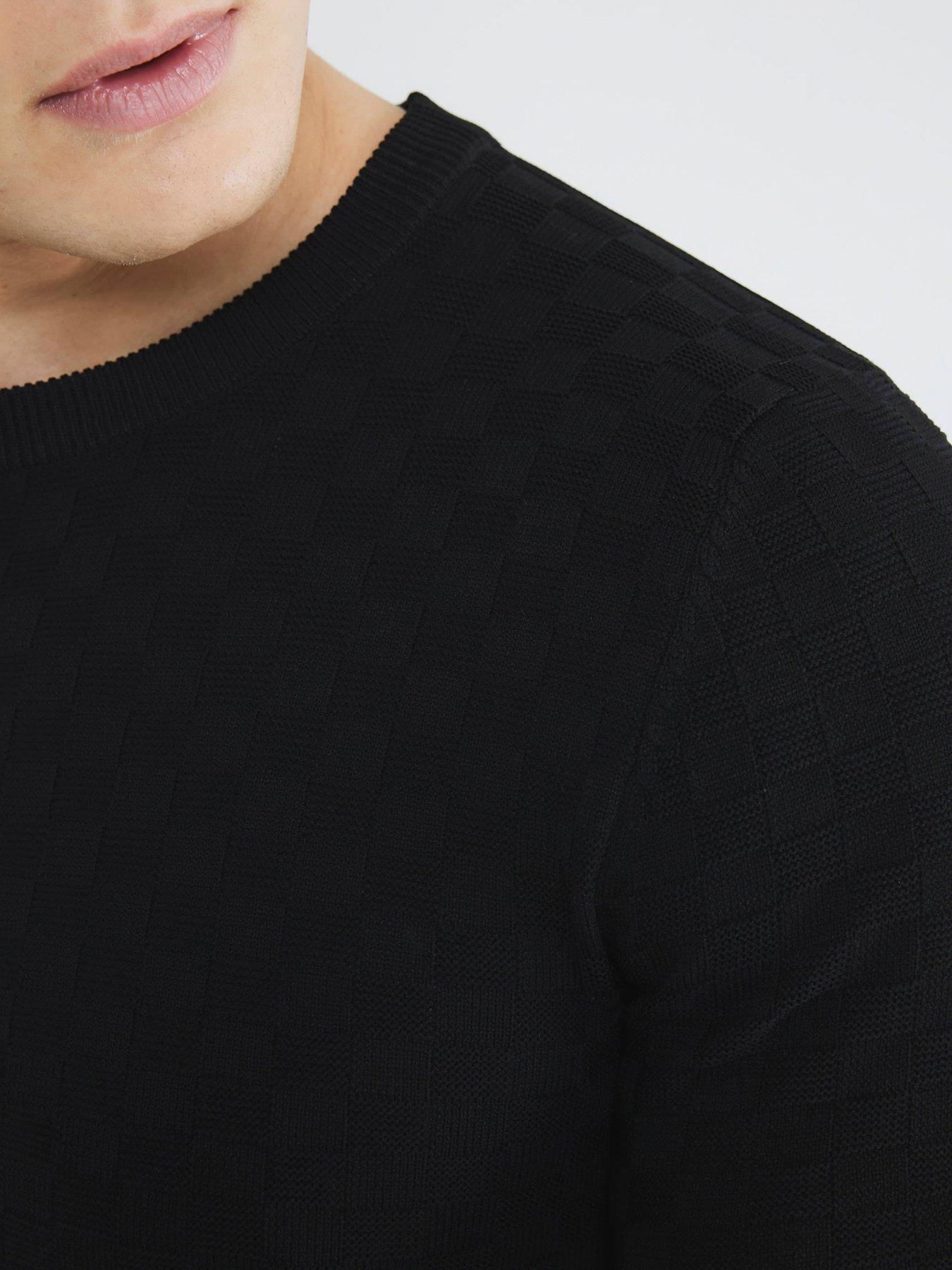  image of river-island-short-sleeve-checkerboard-muscle-fit-knitted-t-shirt