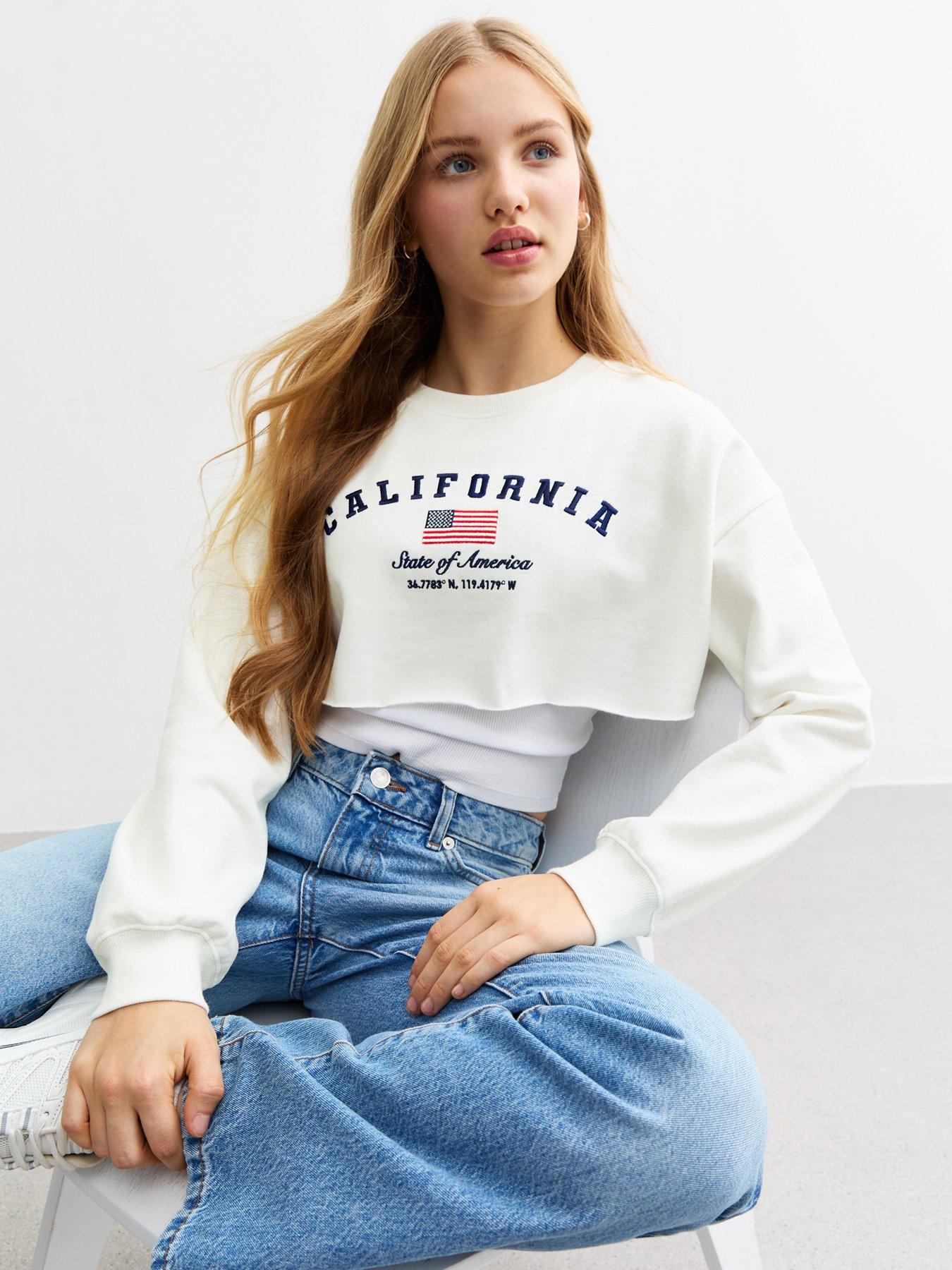  image of new-look-915-girls-california-cropped-sweatshirt-cream