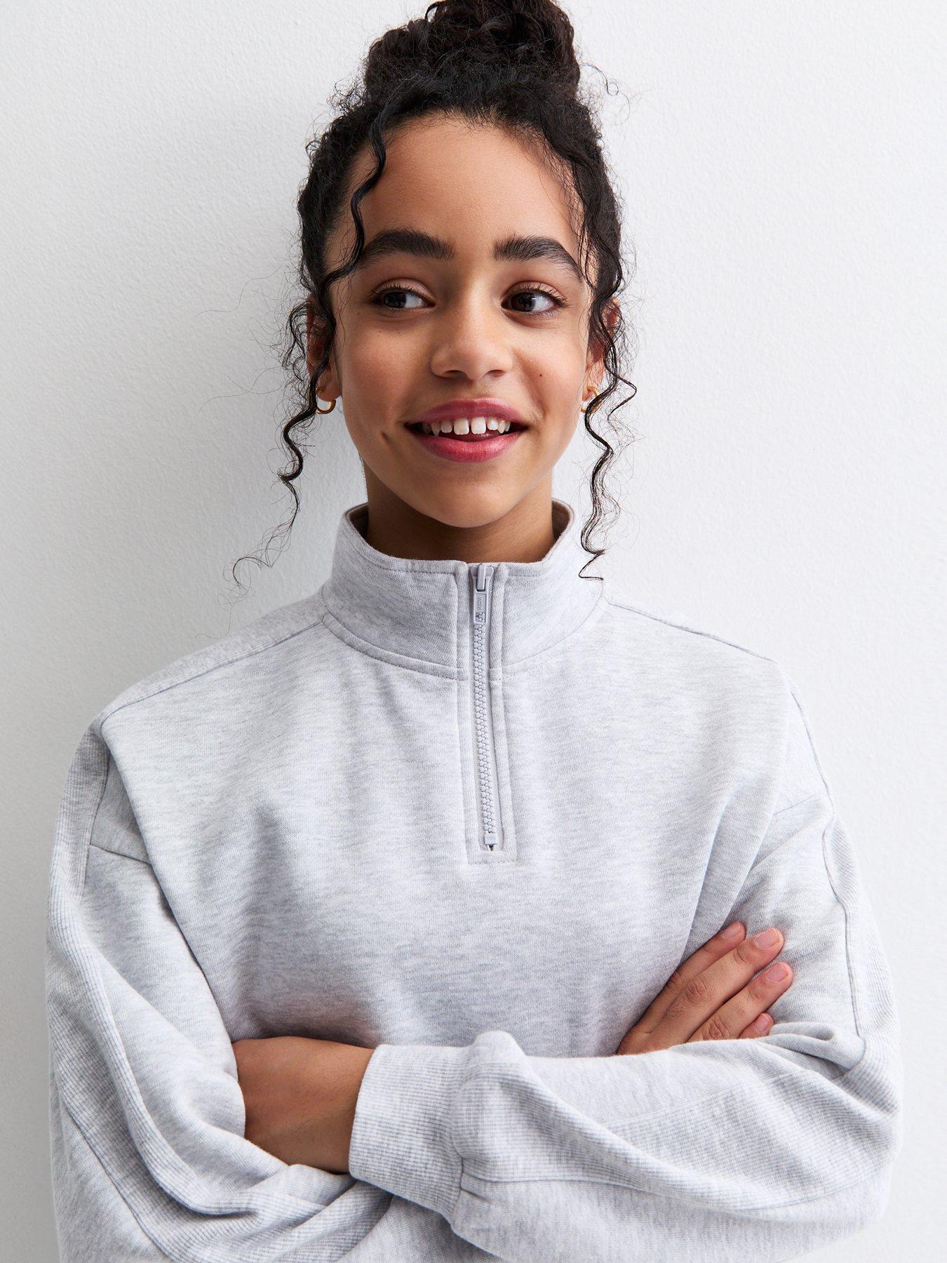  image of new-look-915-girls-quarter-zip-sweatshirt-grey