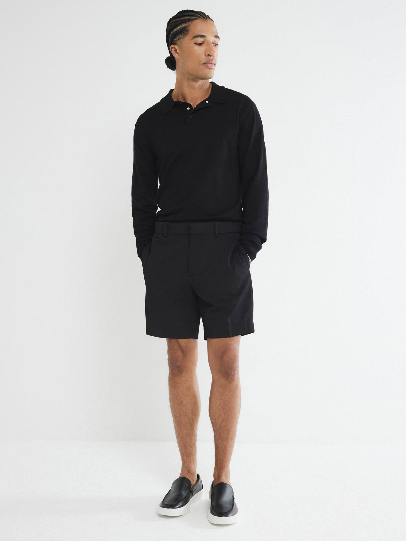 front image of river-island-smart-waffle-shorts-black