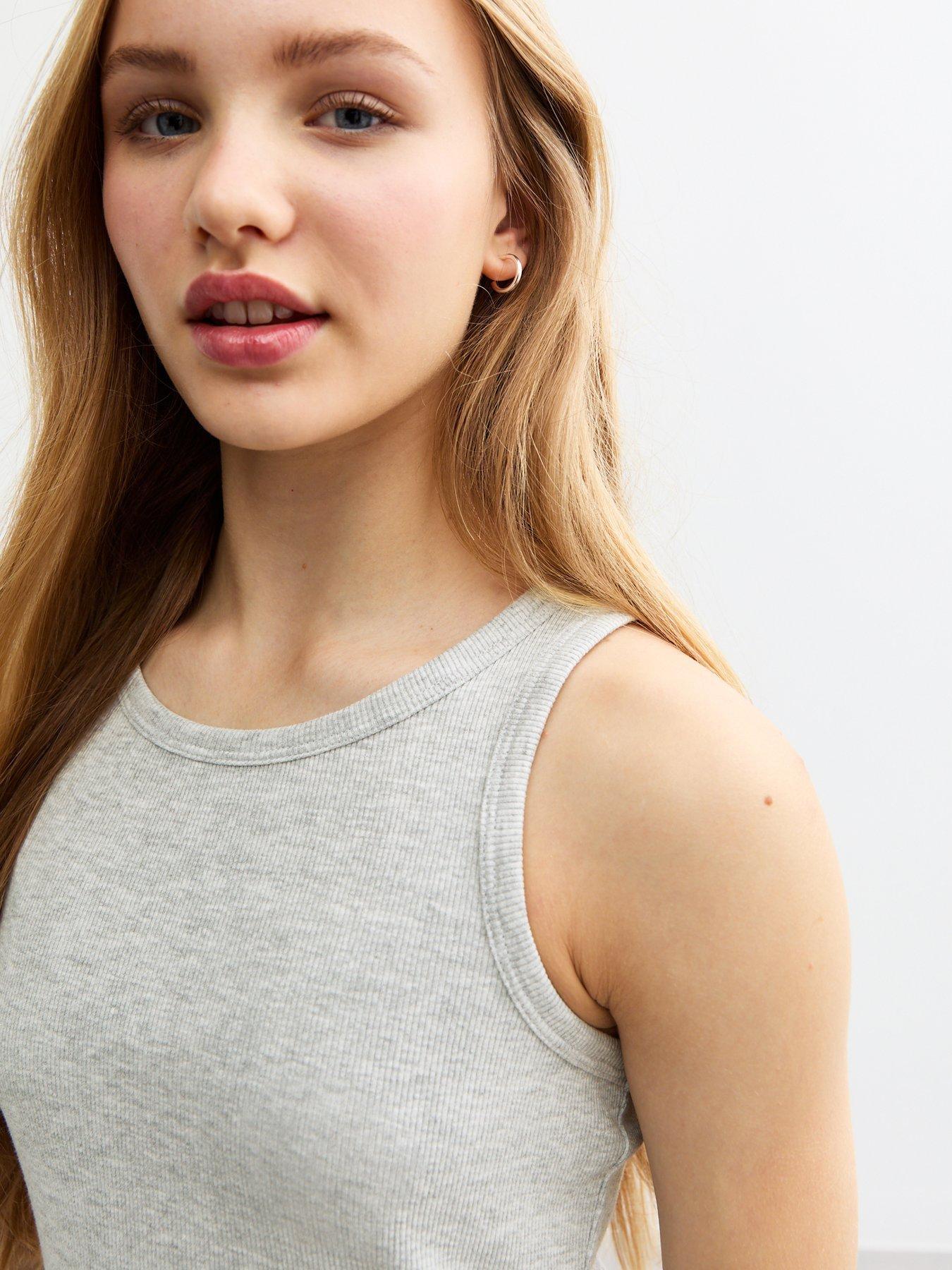  image of new-look-915-girls-ribbed-jersey-racerback-vest-grey