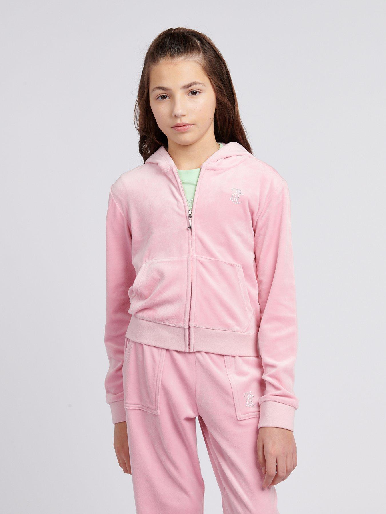  image of juicy-couture-girls-mini-diamante-velour-zip-through-hoodie-light-pink