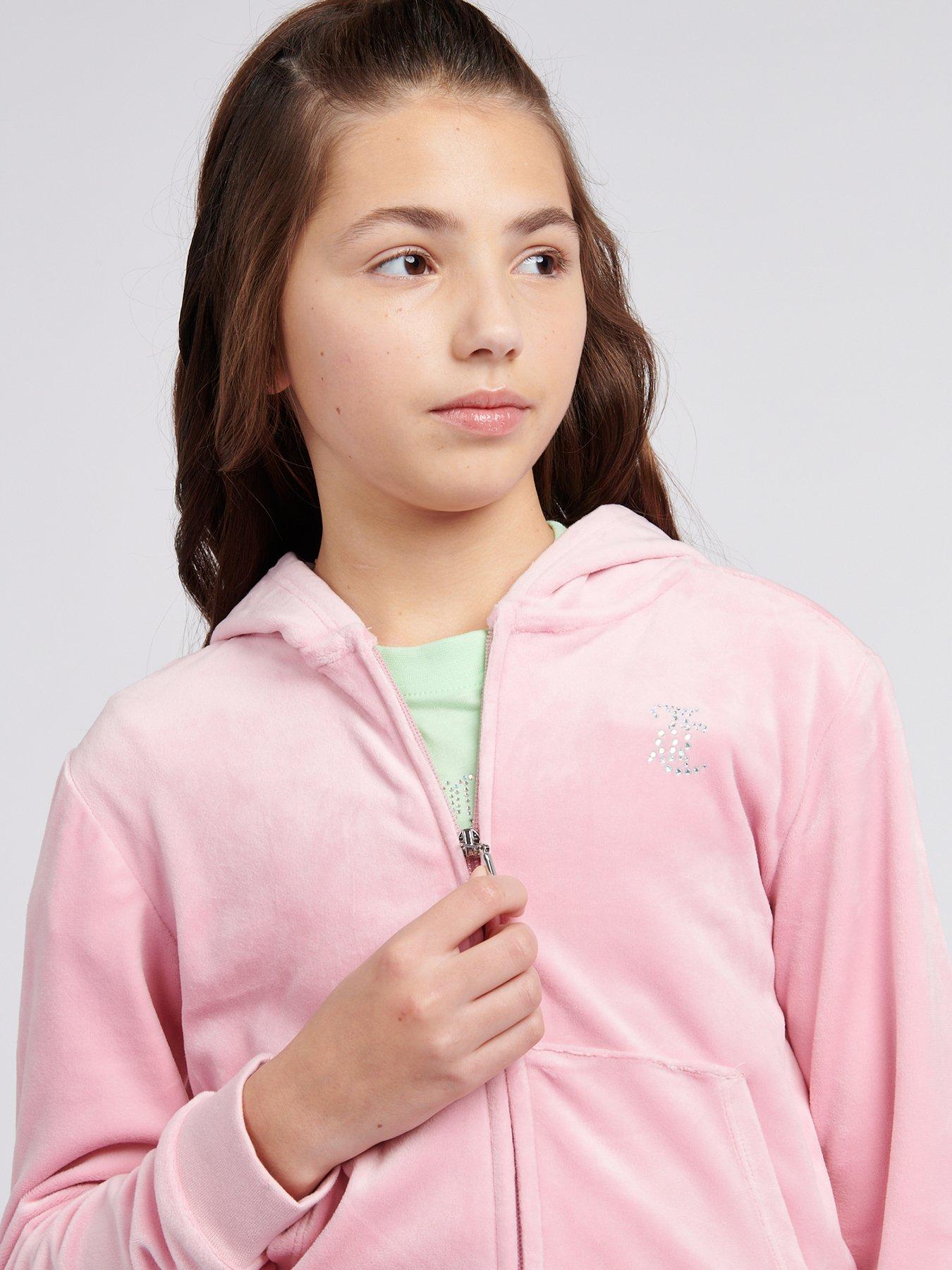  image of juicy-couture-girls-mini-diamante-velour-zip-through-hoodie-light-pink