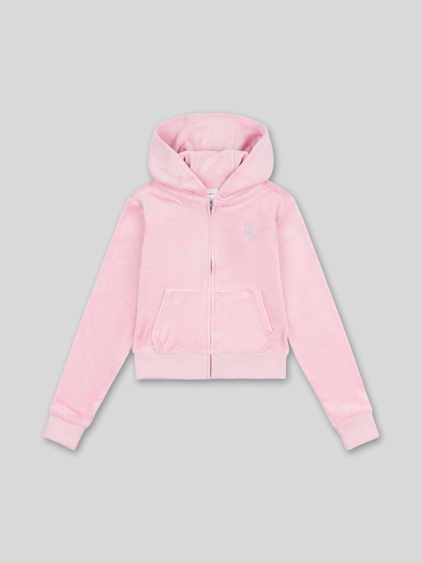  image of juicy-couture-girls-mini-diamante-velour-zip-through-hoodie-light-pink