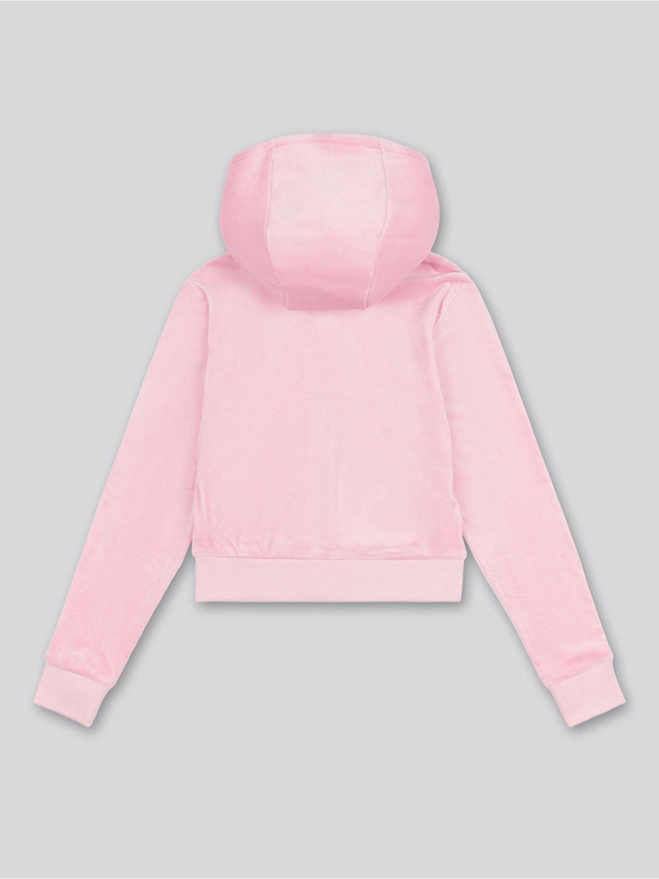  image of juicy-couture-girls-mini-diamante-velour-zip-through-hoodie-light-pink