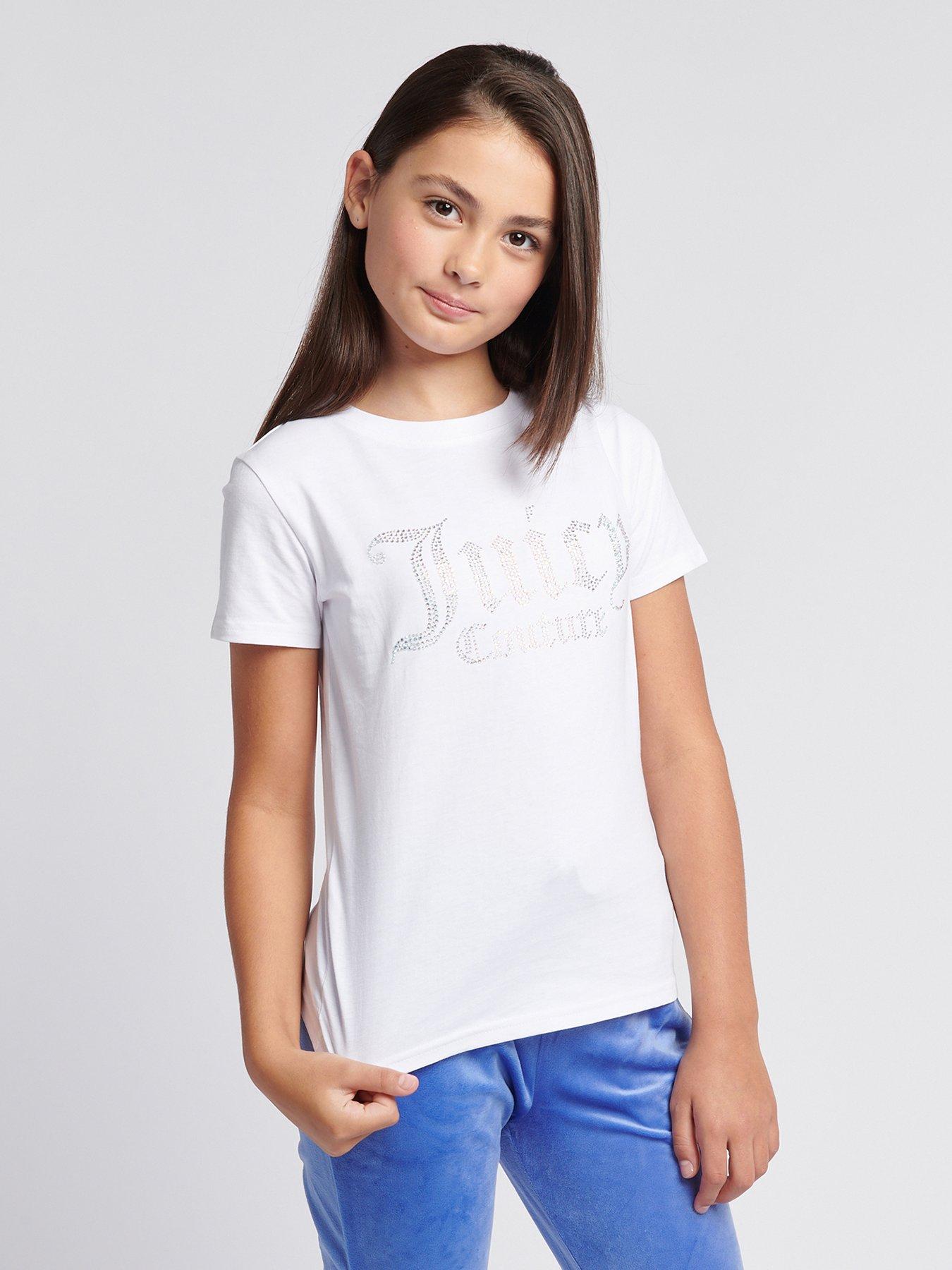  image of juicy-couture-girls-diamante-fitted-short-sleeve-t-shirt-white